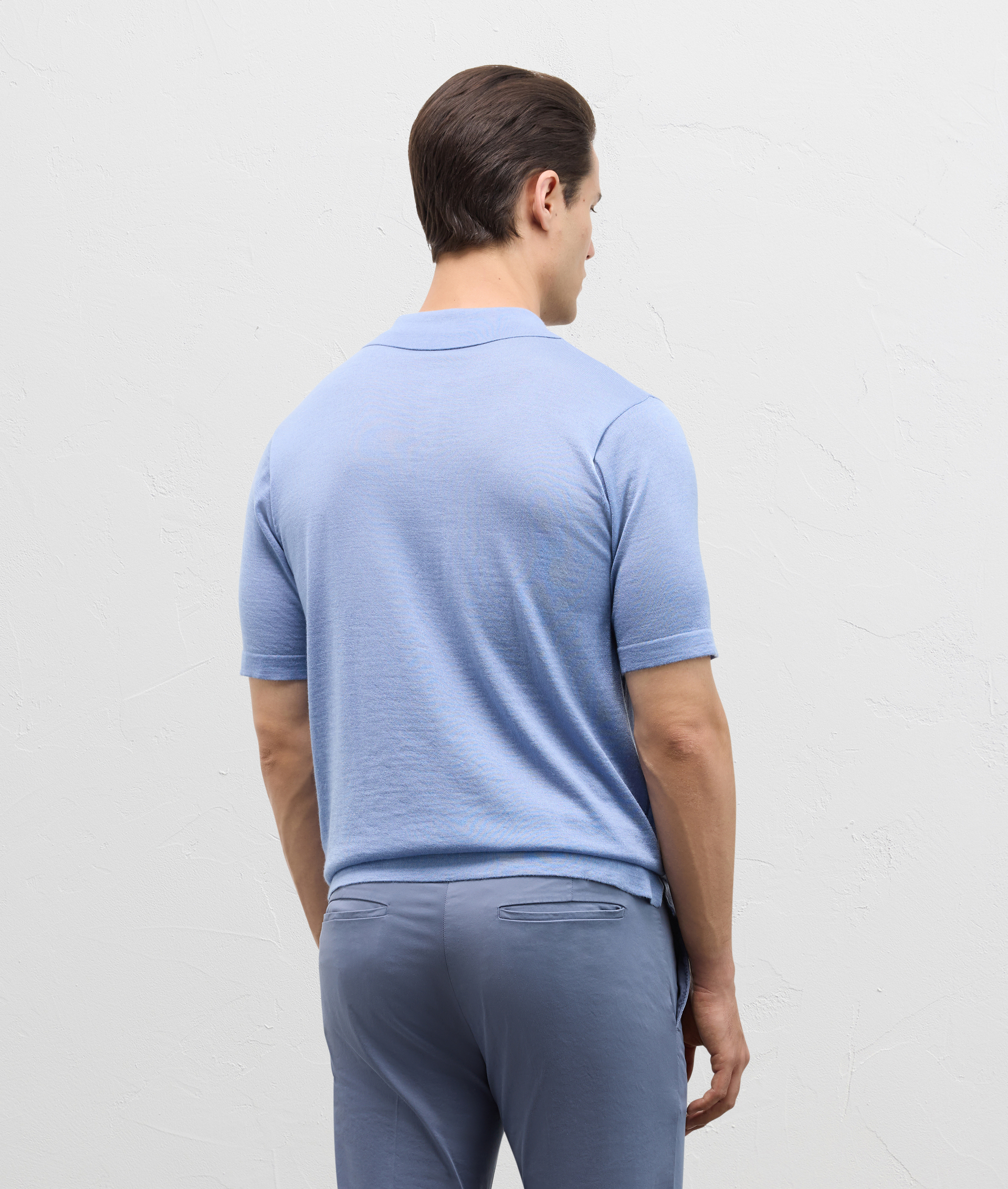 Polo shirt in knitted cashmere and silk light blue | Pal Zileri