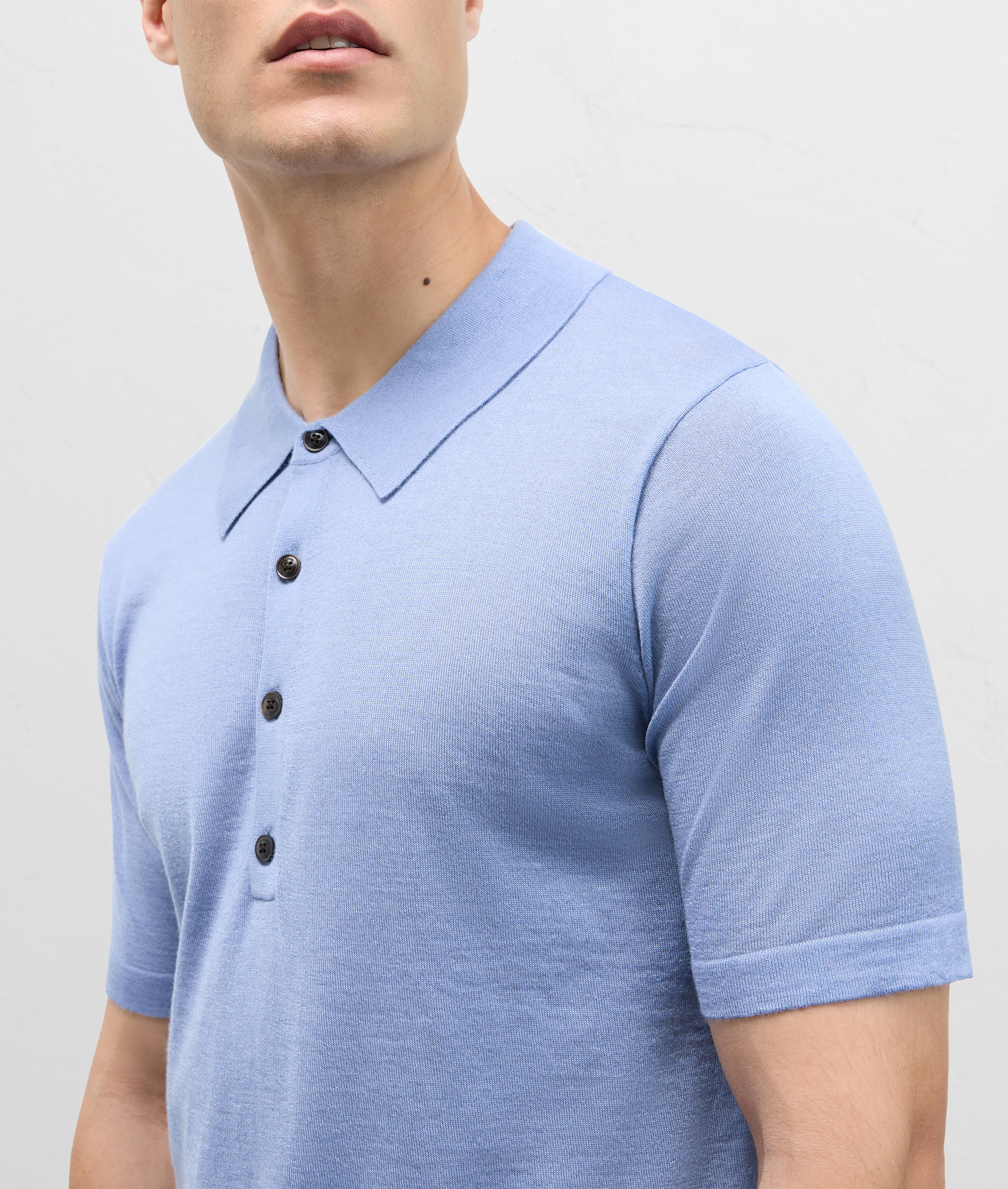 Polo shirt in knitted cashmere and silk light blue | Pal Zileri
