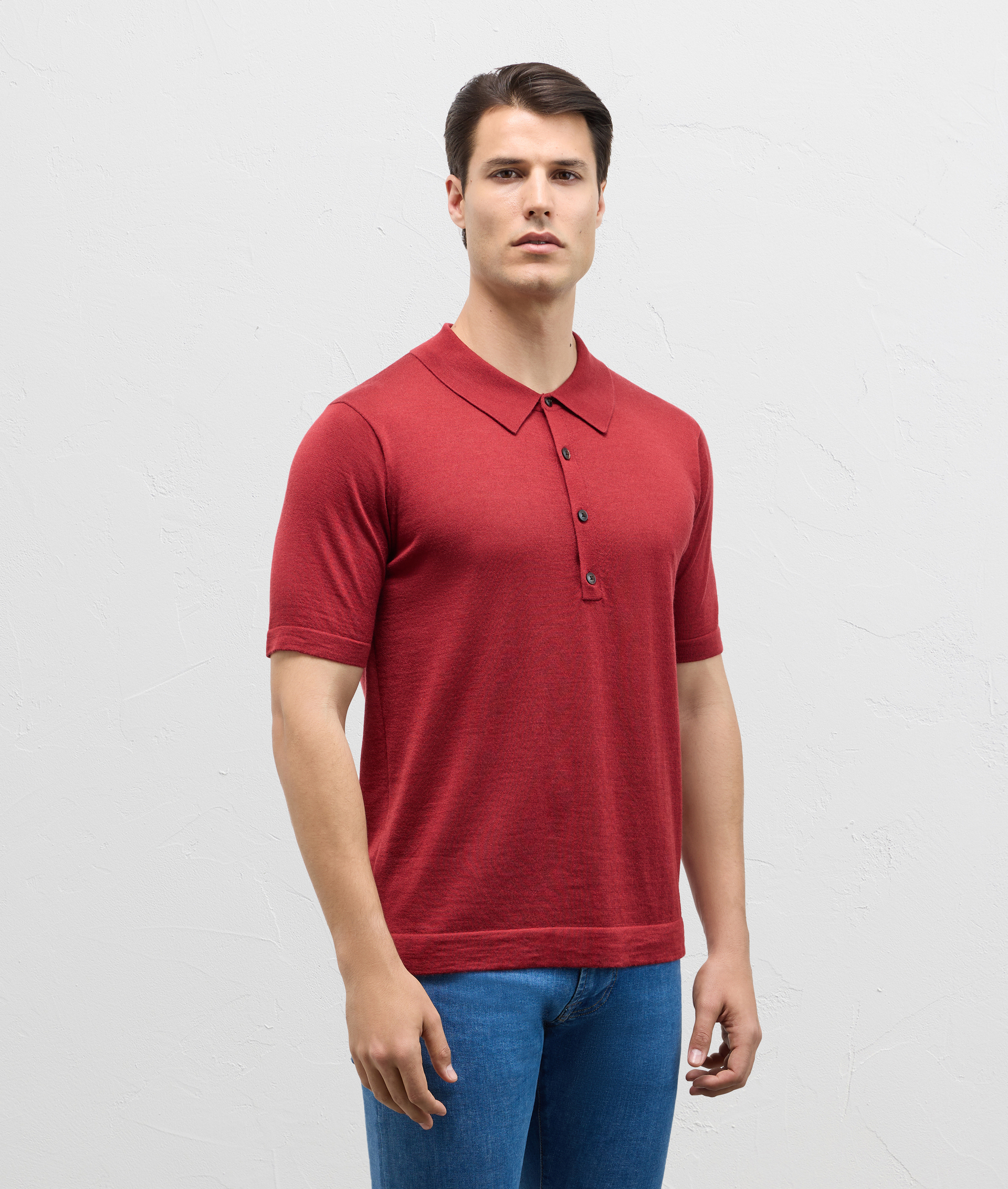 Polo In Cashmere And Silk With 3-Button Closure Red | Pal Zileri