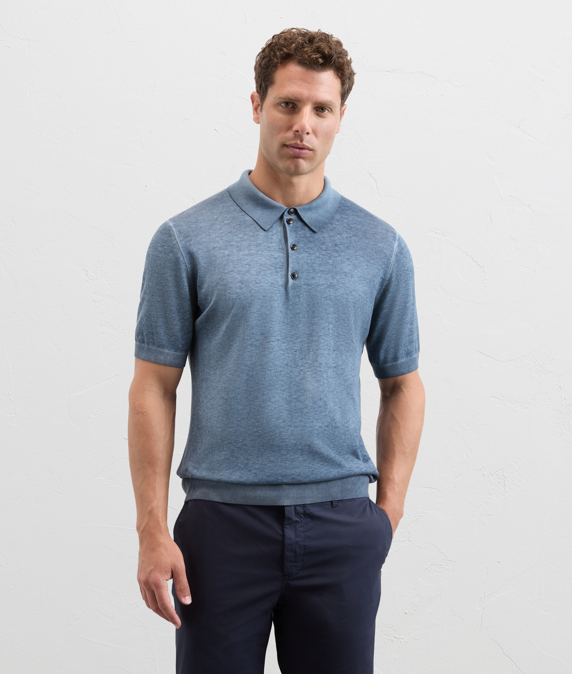 Knit Polo In Silk And Cotton Light Blue - Pal Zileri | Official Website