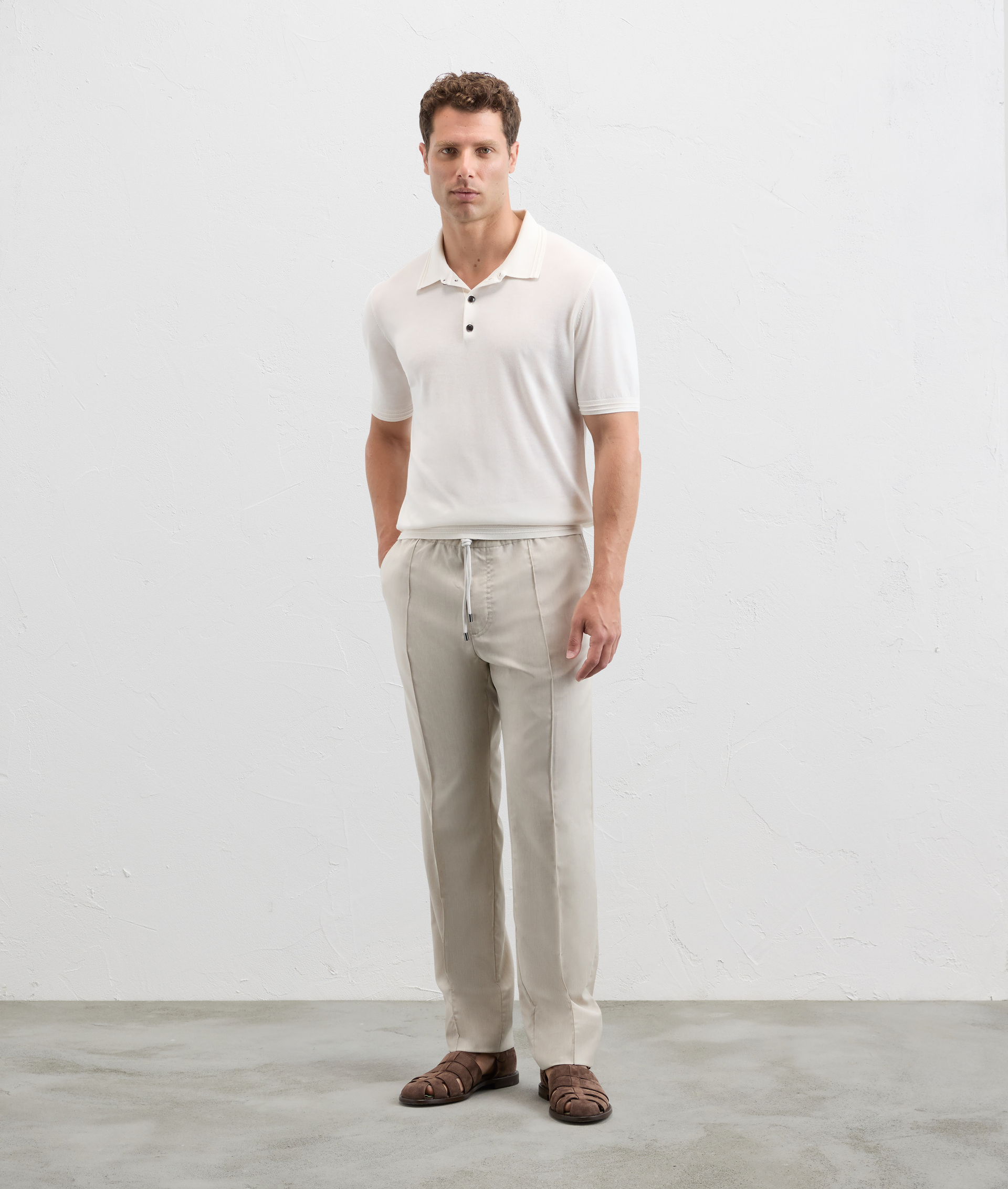 Polo shirt in knitted cotton silk and lyocell white - Knitwear - Pal Zileri | Official Website