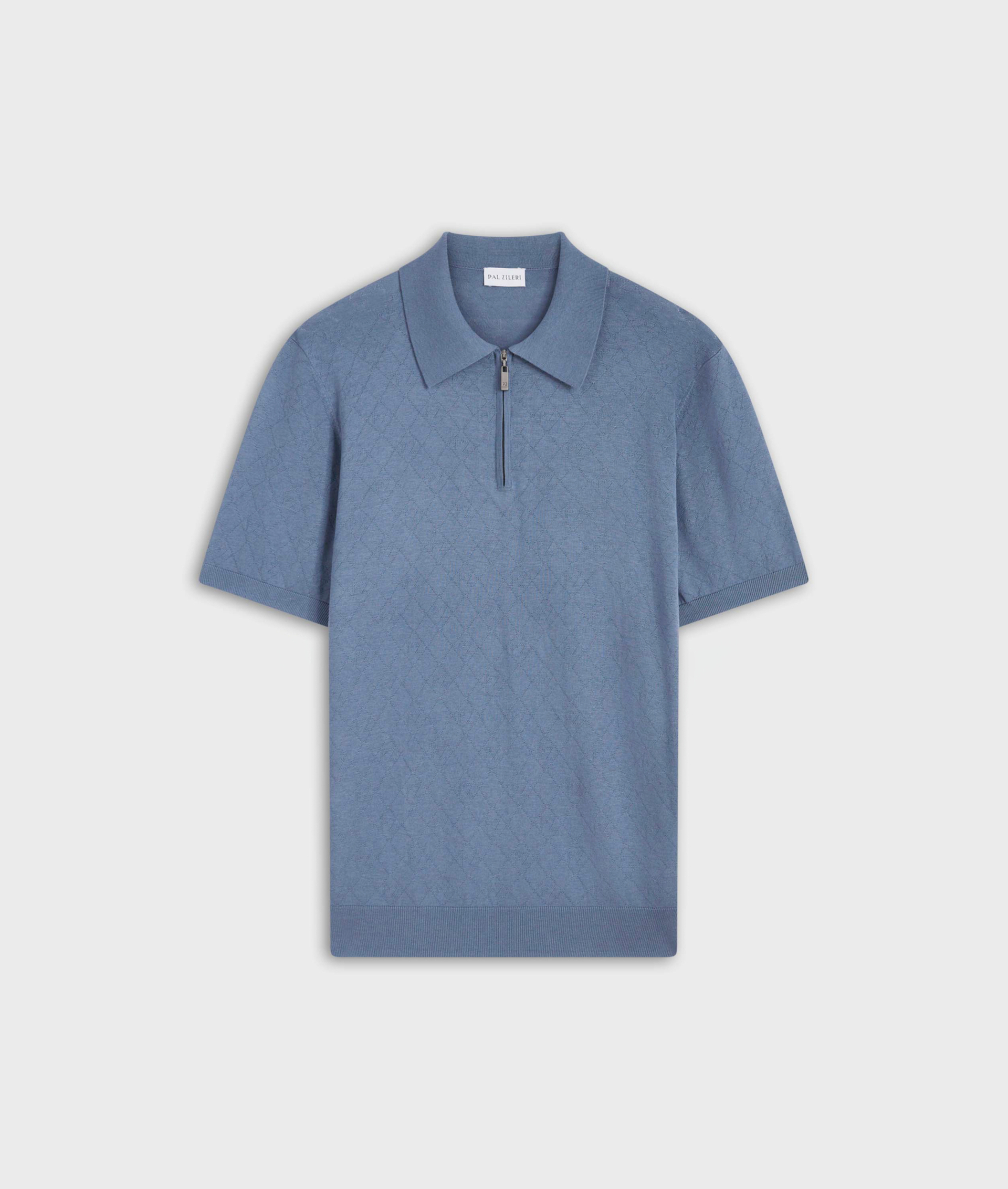 Polo In Maglia Con Motivo Pz In Seta E Cotone Azzurro | Pal Zileri