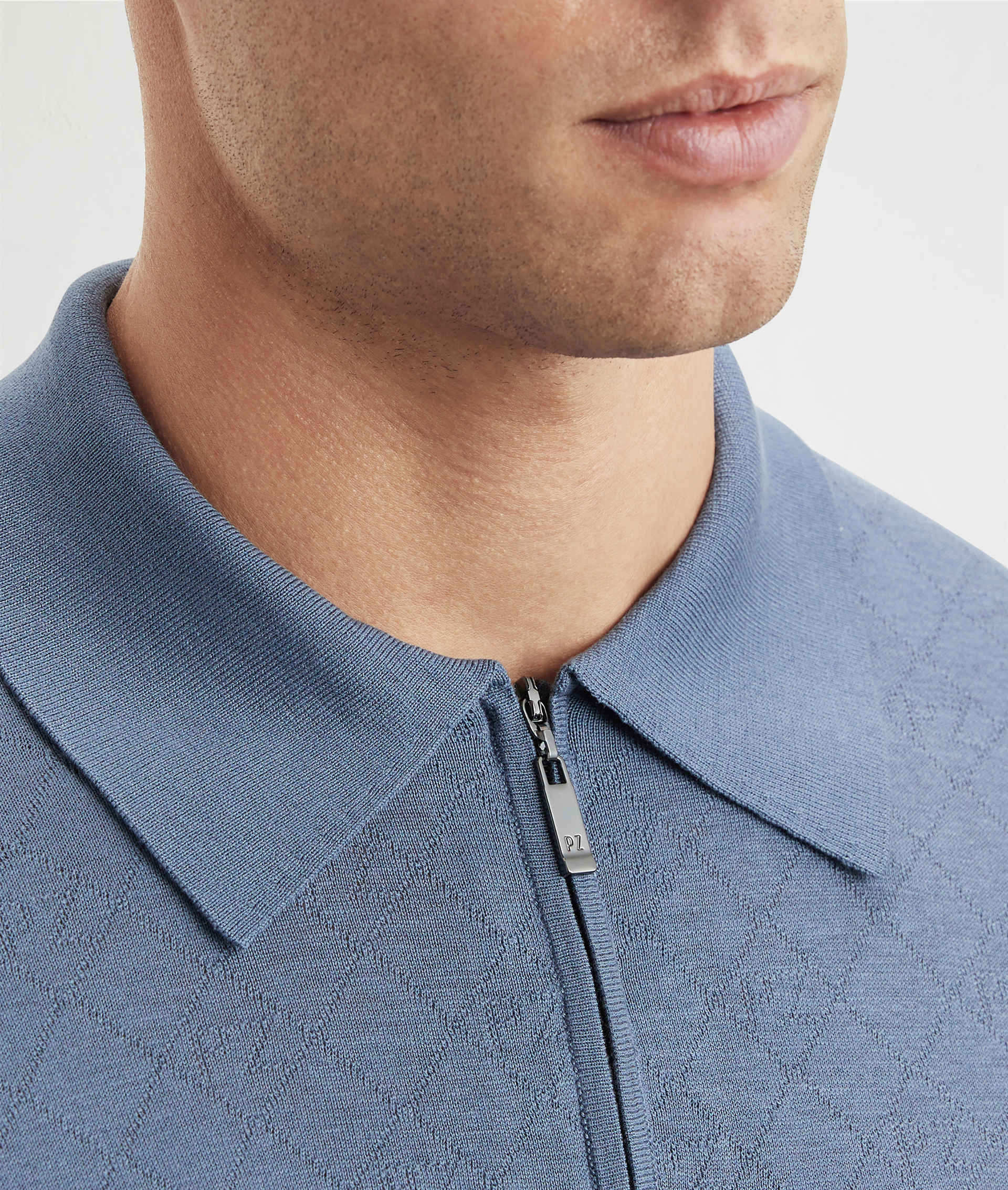 Polo In Maglia Con Motivo Pz In Seta E Cotone Azzurro | Pal Zileri