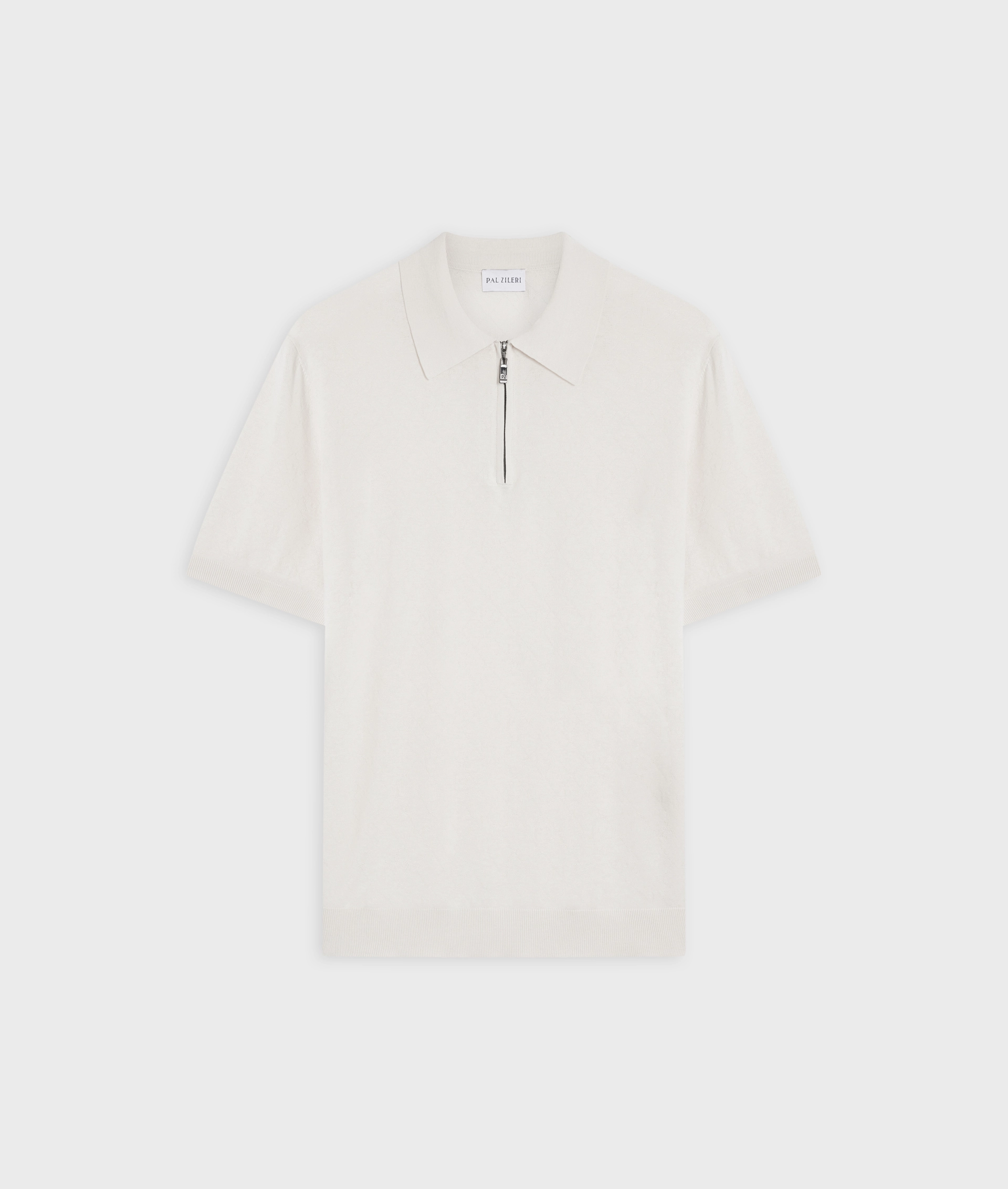 Knit Polo With Pz Pattern In Silk And Cotton White | Pal Zileri