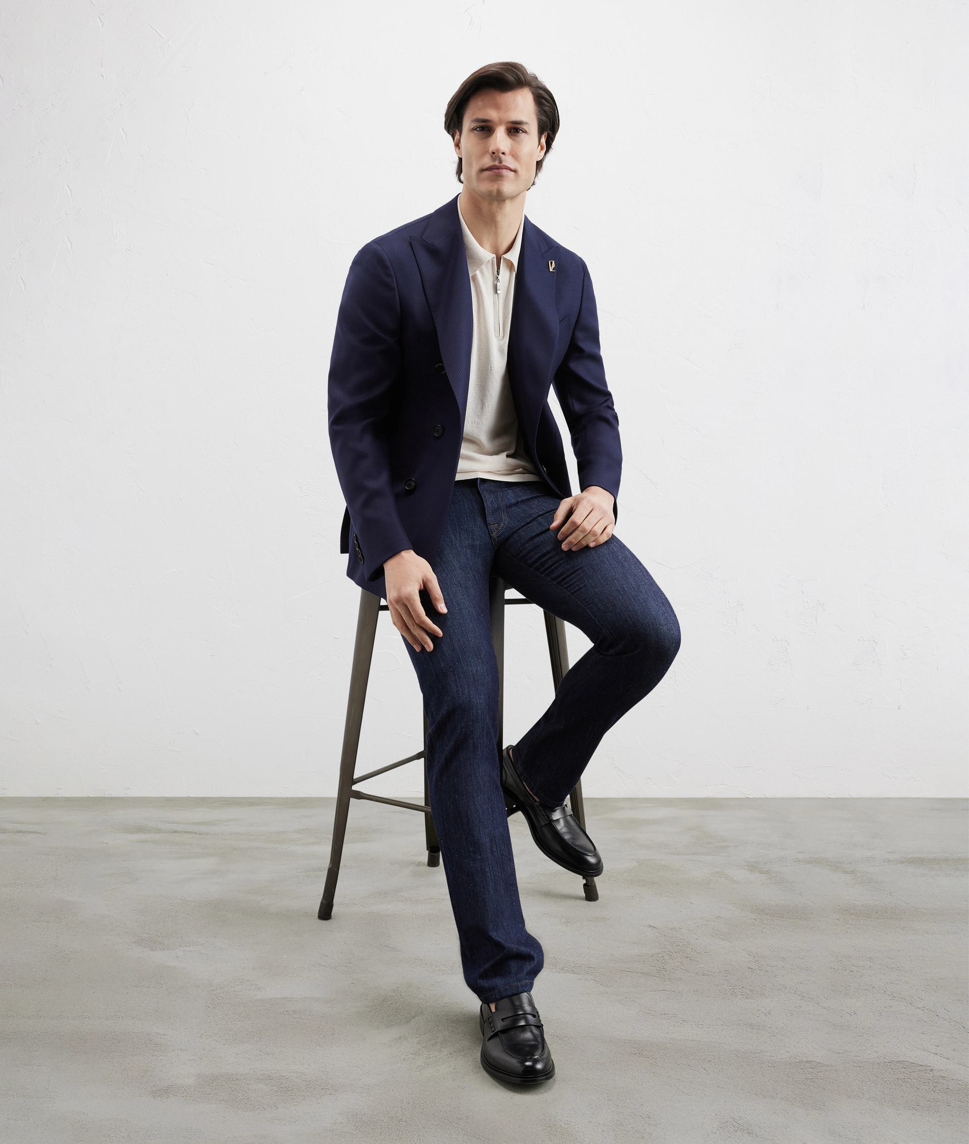 Knit Polo With Pz Pattern In Silk And Cotton White | Pal Zileri