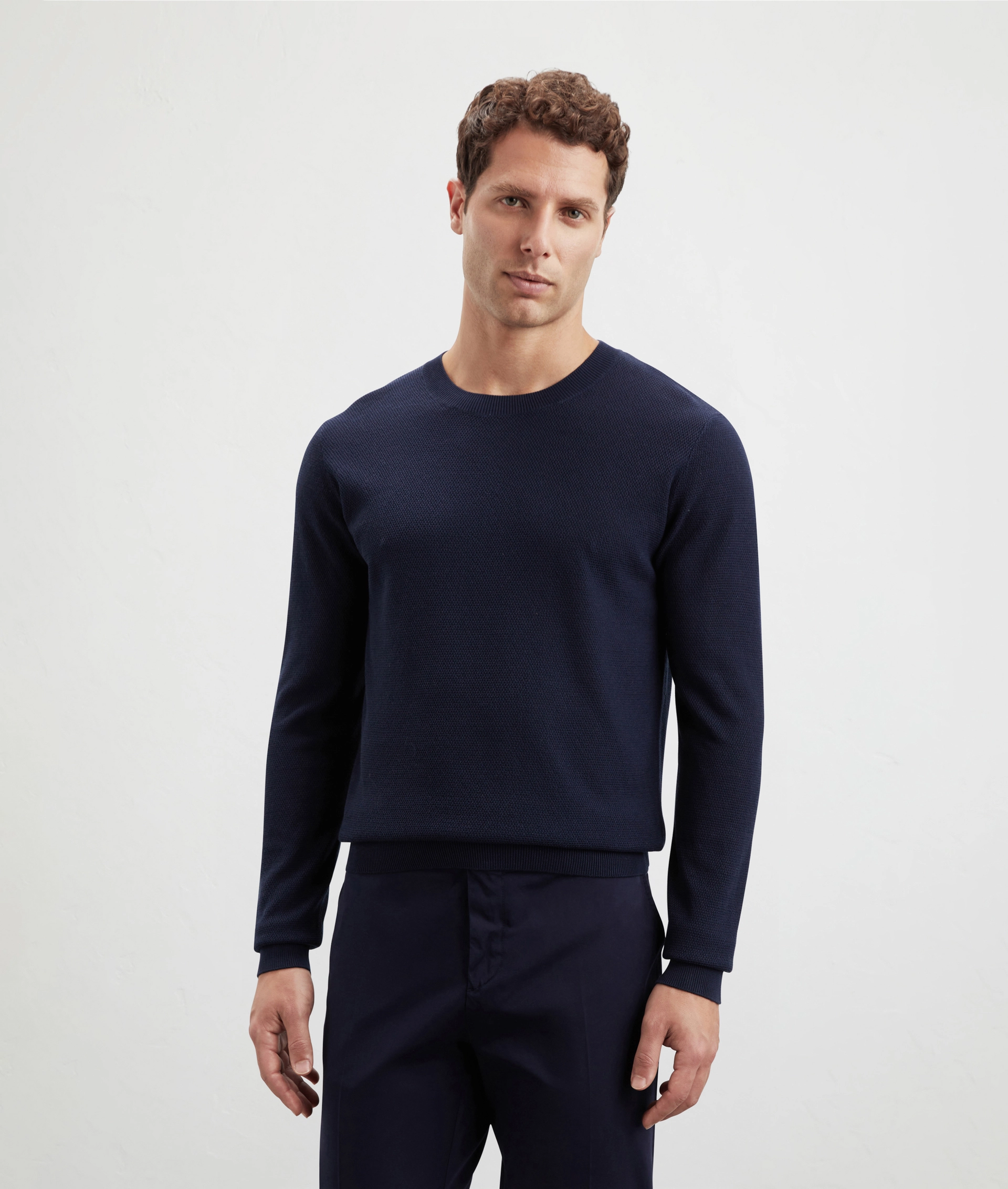Active Crewneck In Lyocell, Cotton And Silk Navy Blue | Pal Zileri