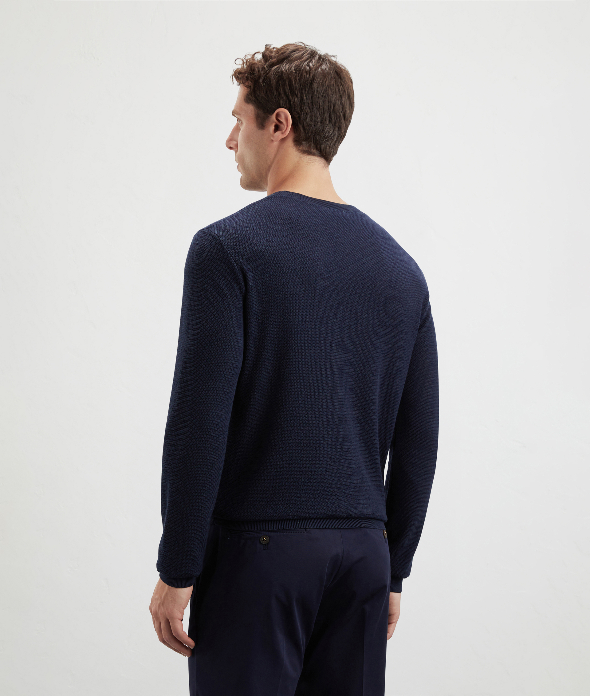 Active Crewneck In Lyocell, Cotton And Silk Navy Blue | Pal Zileri