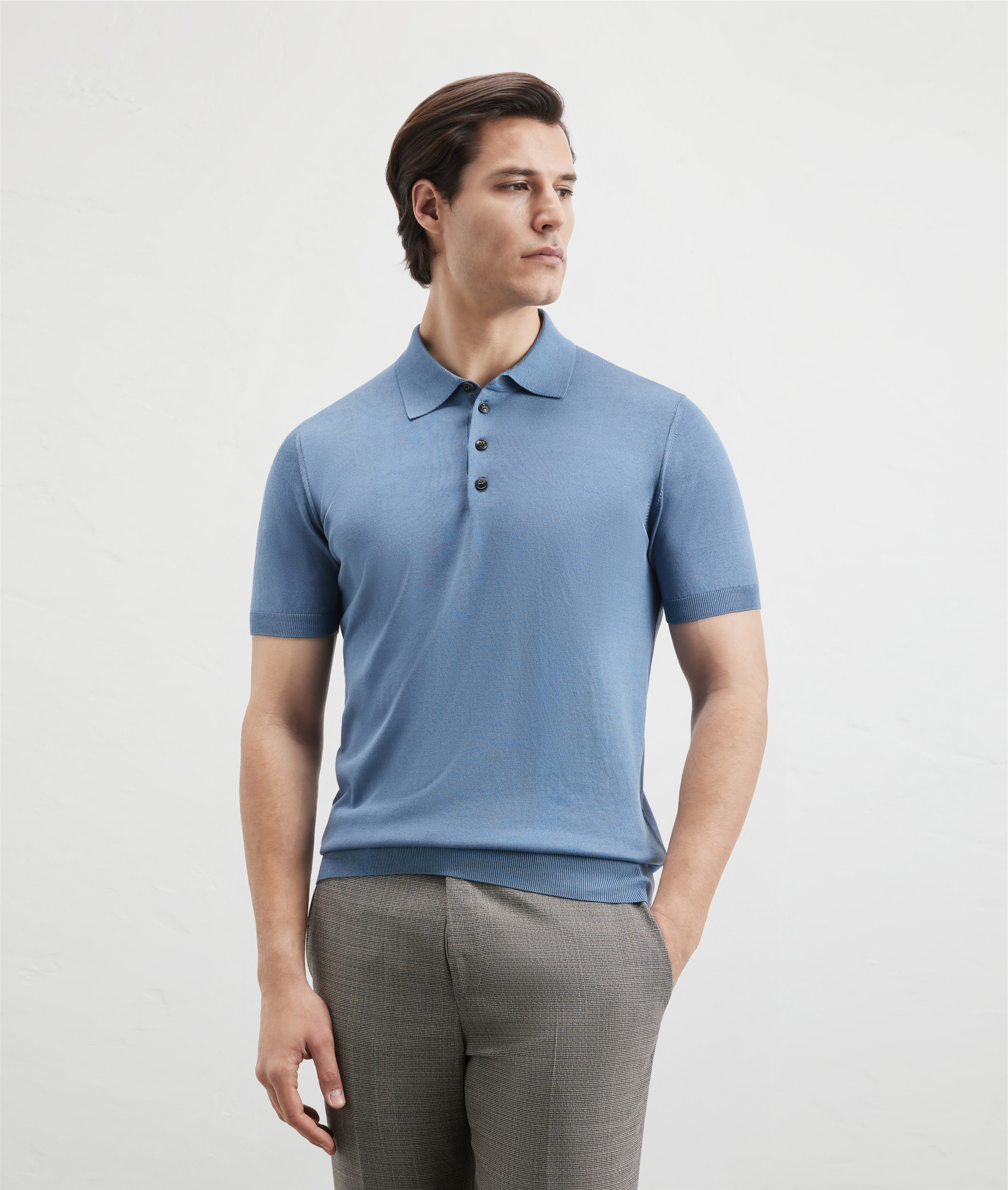 Knit Polo In Silk And Cotton Light Blue | Pal Zileri