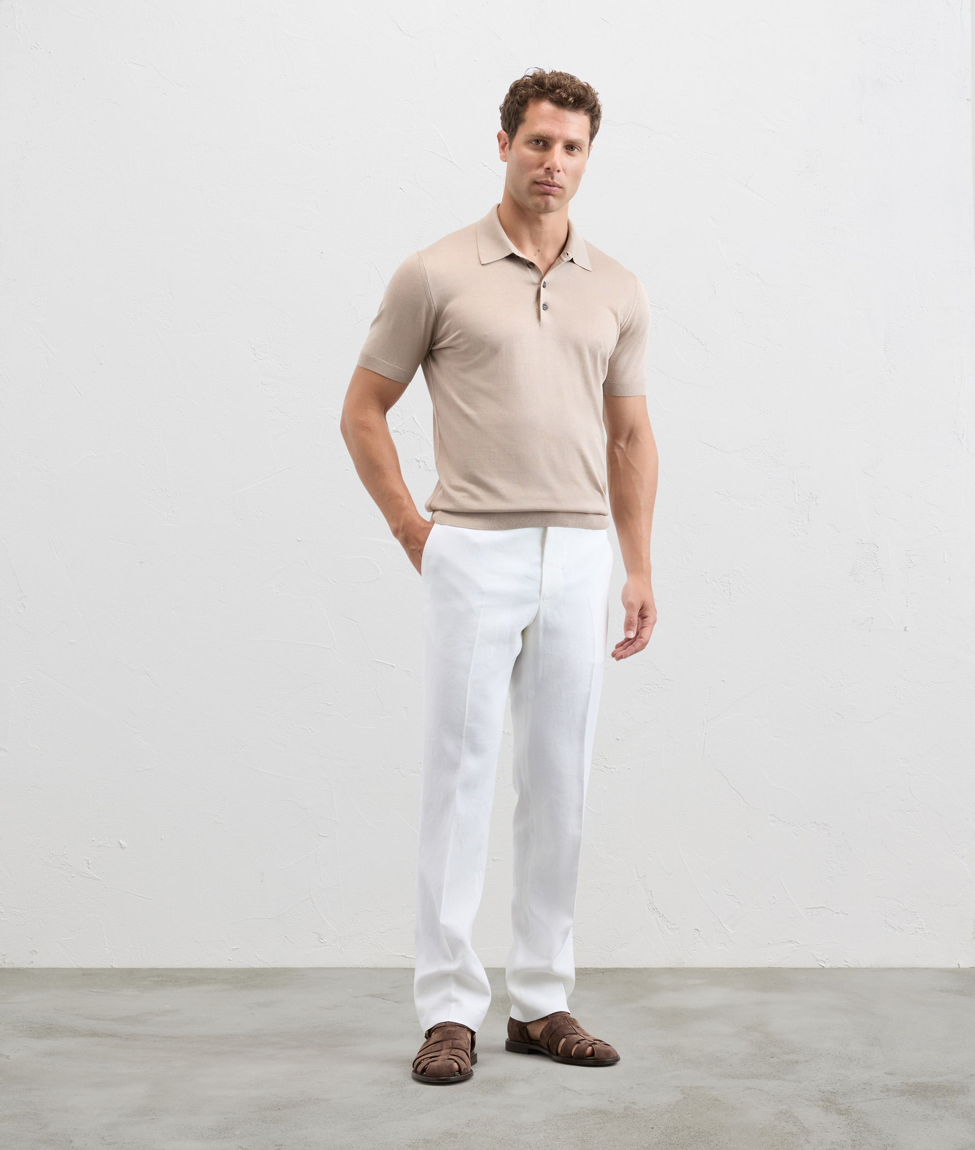 Polo shirt in knitted cotton and silk light brown - Knitwear - Pal Zileri | Official Website