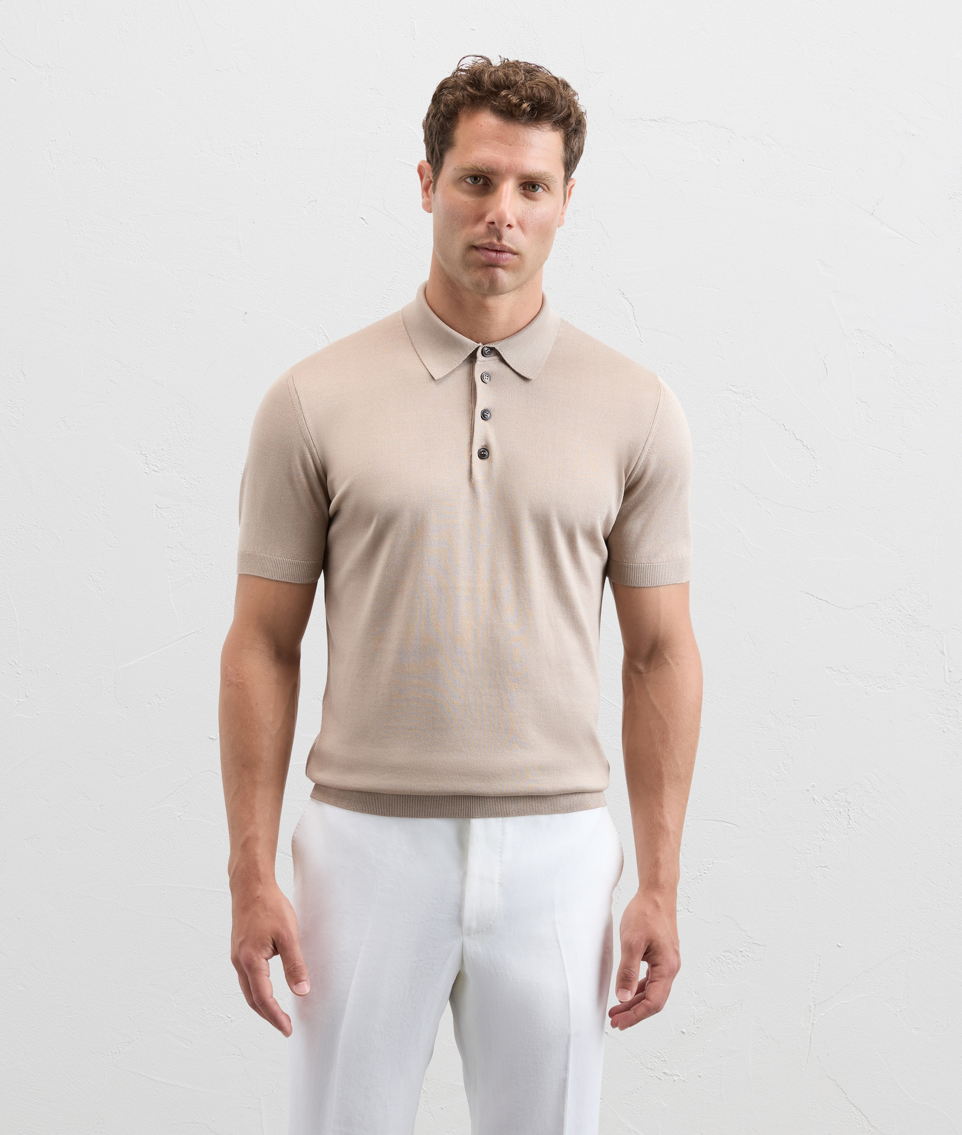 Polo in maglia di cotone e seta marrone chiaro - Pal Zileri | Official Website