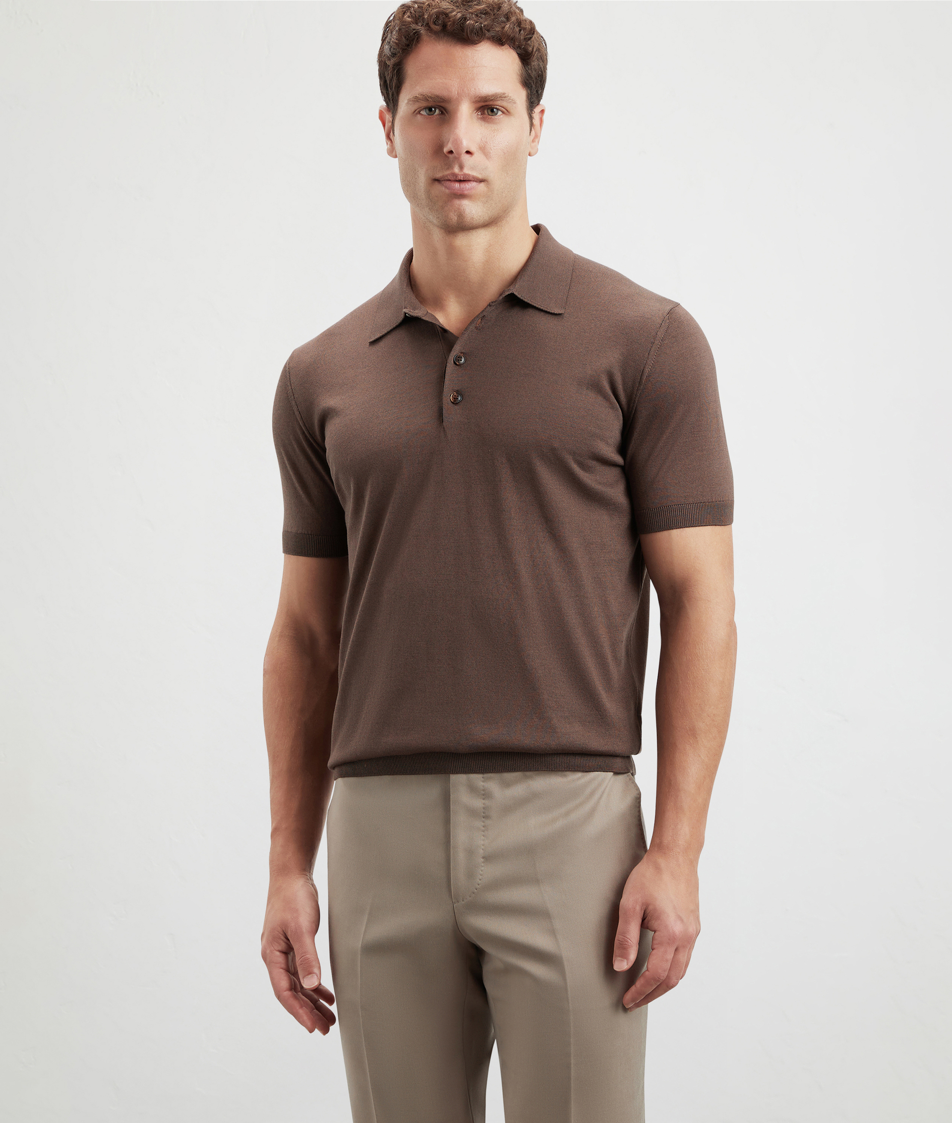 Knit Polo In Silk And Cotton Brown | Pal Zileri