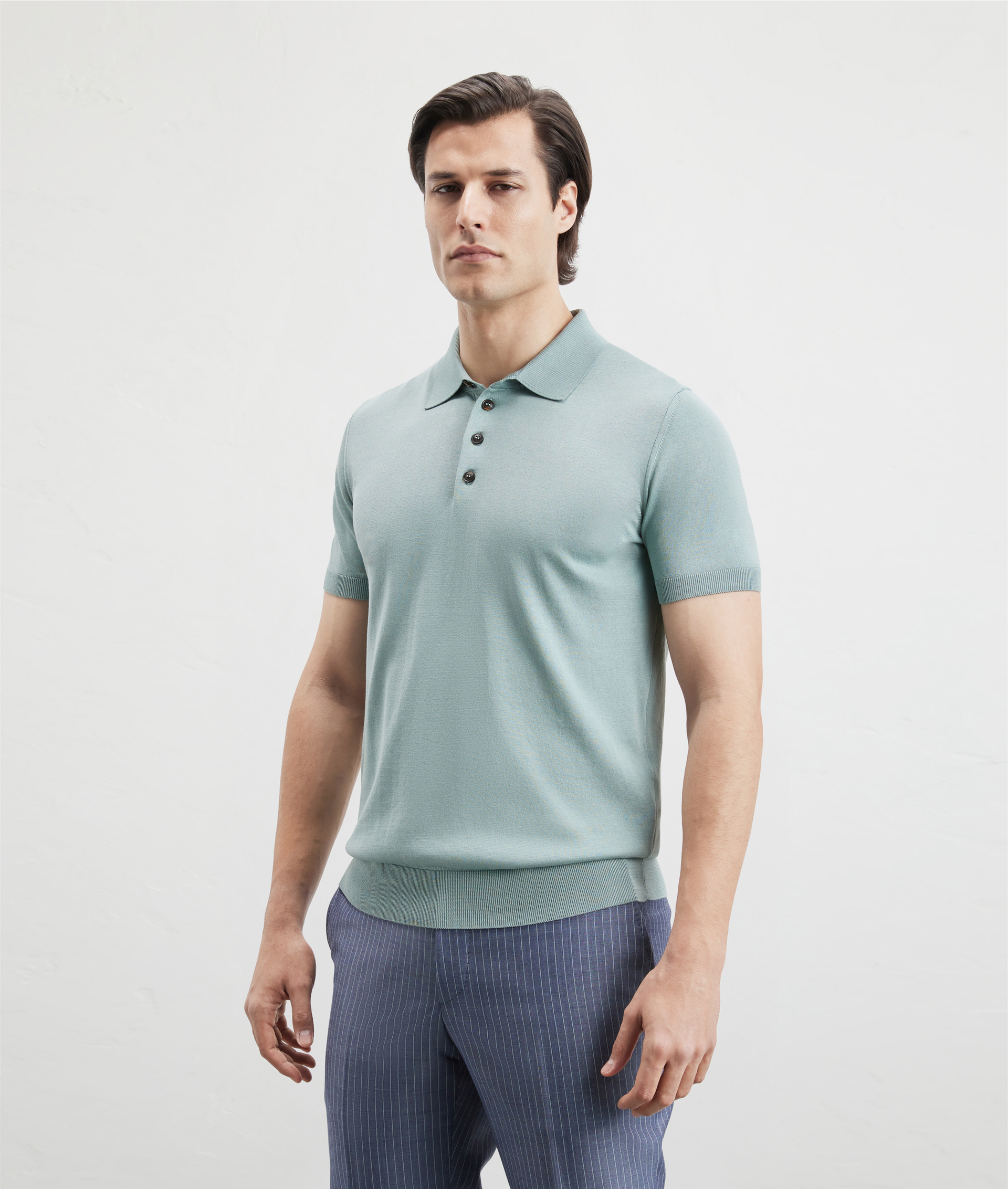 Knit Polo In Silk And Cotton Light Green | Pal Zileri