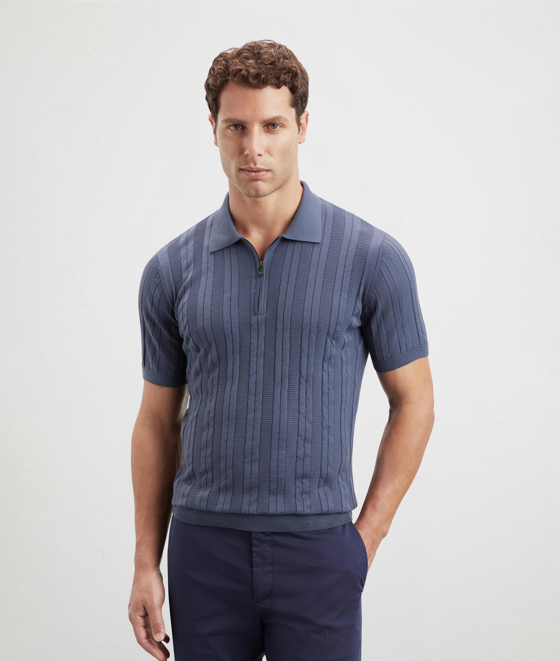 Polo In Pure Cotton Striped Light Blue | Pal Zileri
