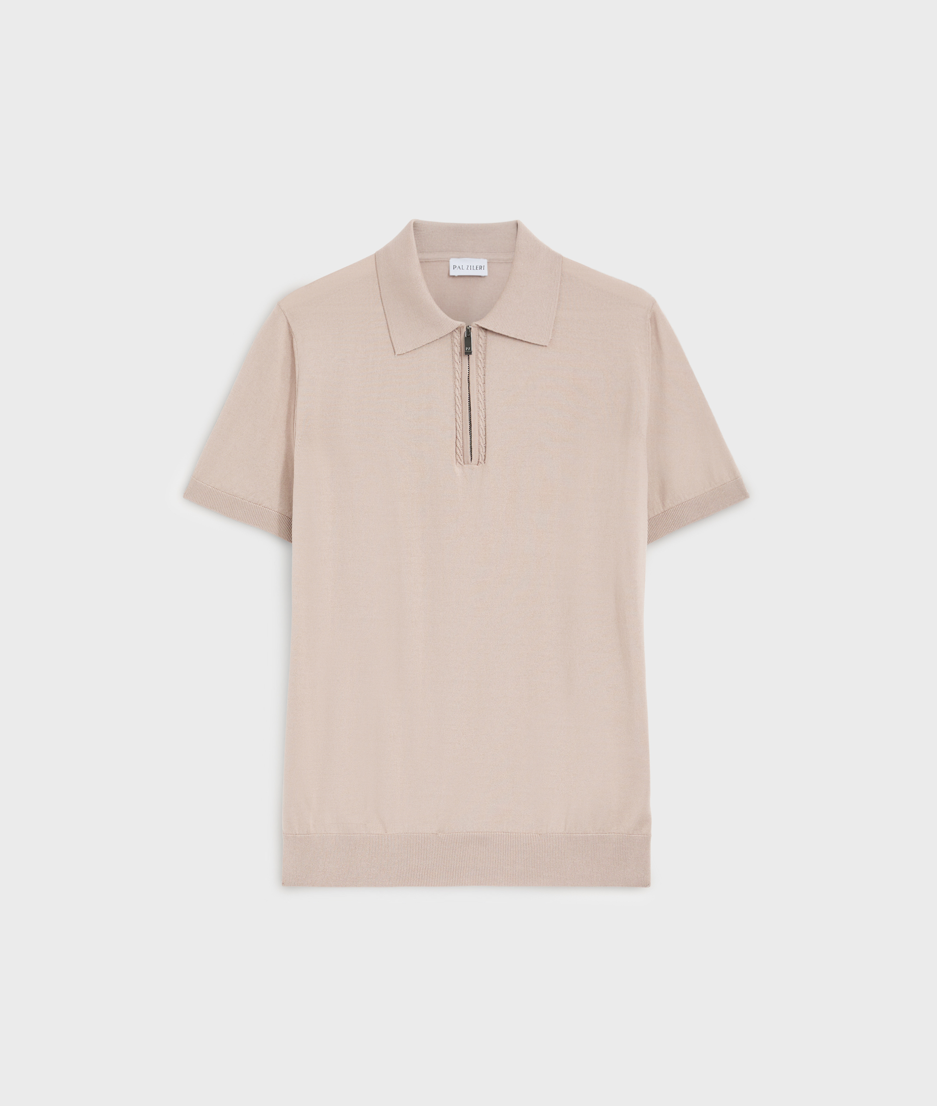 Polo In Maglia Con Zip In Seta E Cotone Marrone Chiaro | Pal Zileri
