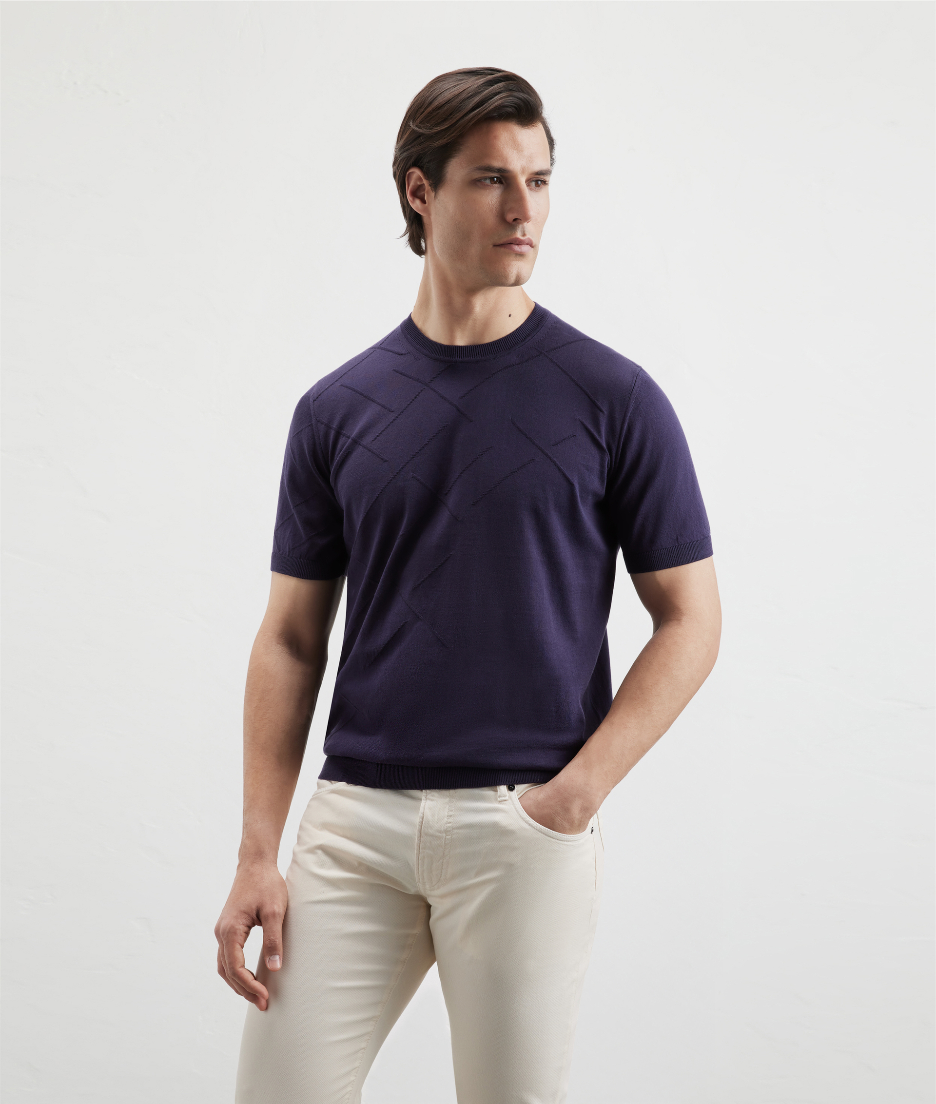 Crewneck Sweater In Pure Cotton Blue Navy | Pal Zileri