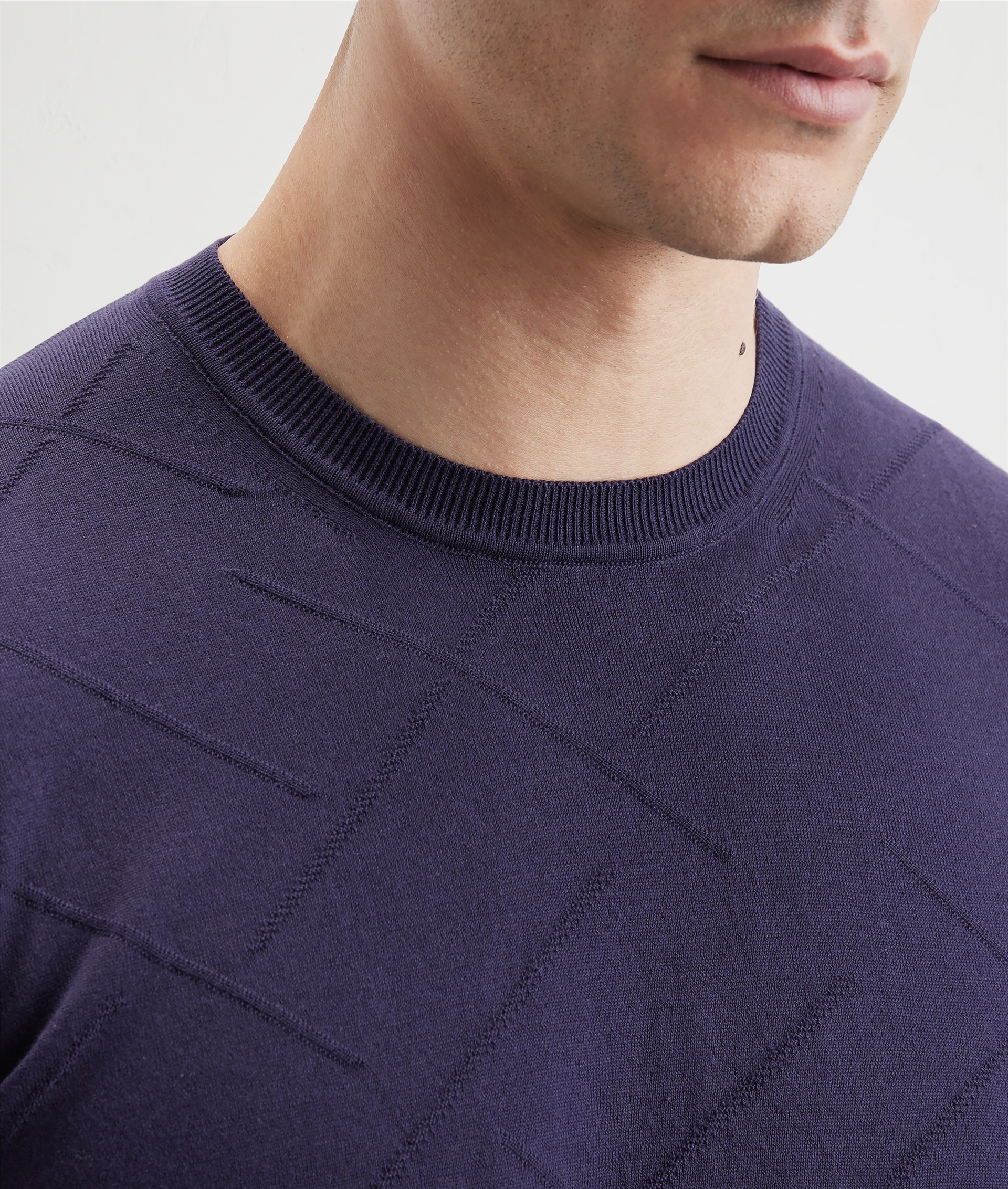 Crewneck Sweater In Pure Cotton Blue Navy | Pal Zileri