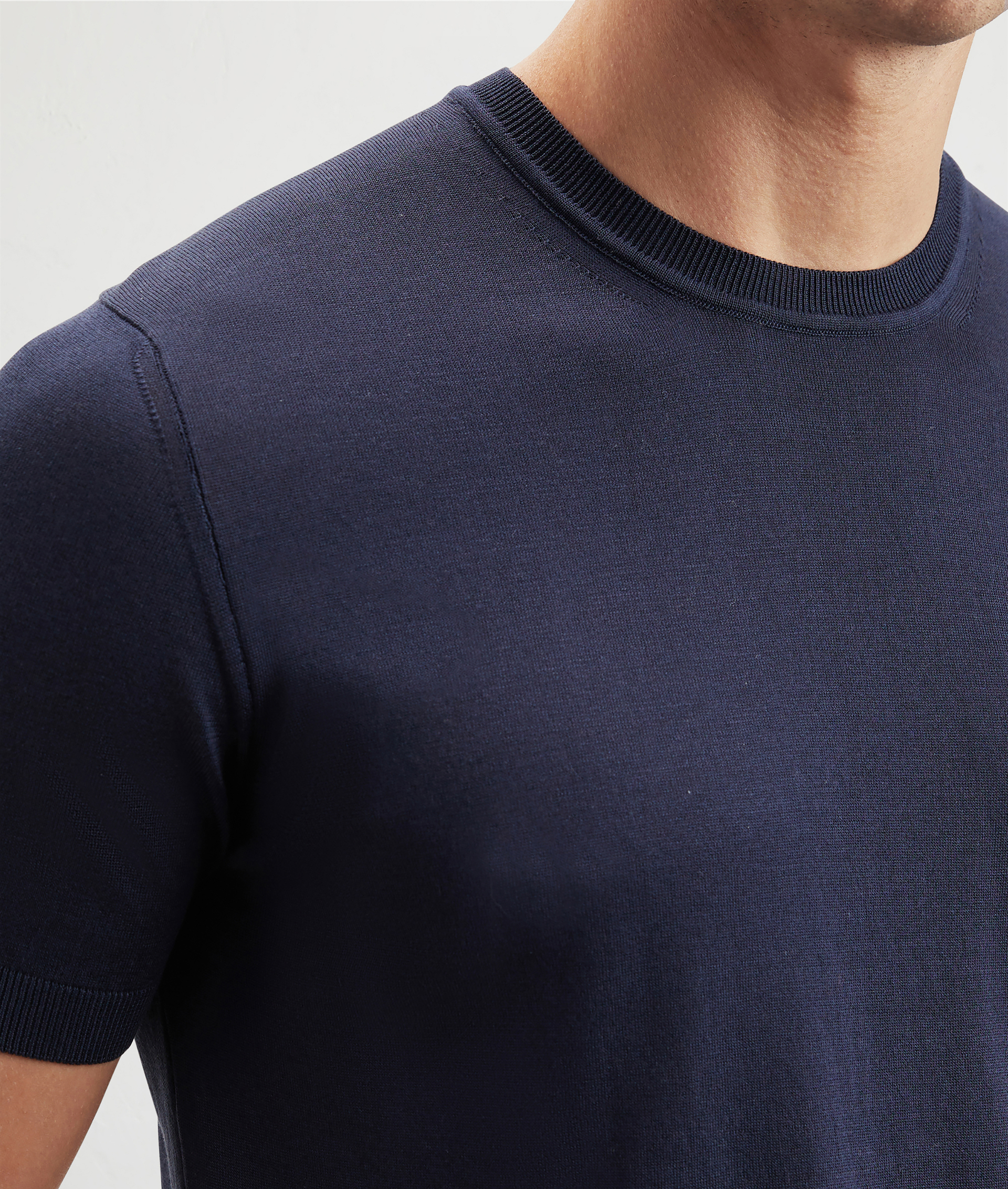 Crewneck Sweater In Silk And Cotton Jersey Blue Navy | Pal Zileri