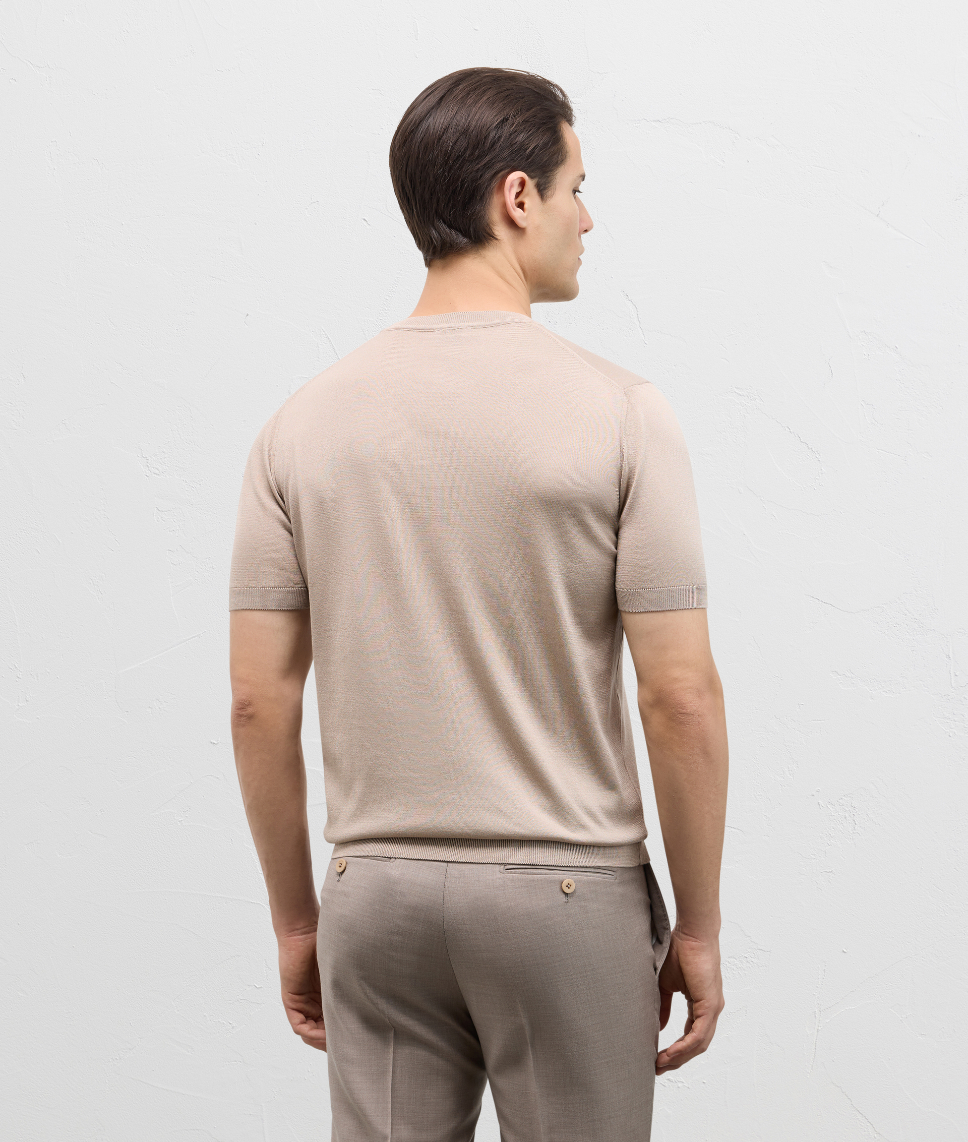 Crewneck Sweater In Silk And Cotton Jersey Light Brown | Pal Zileri