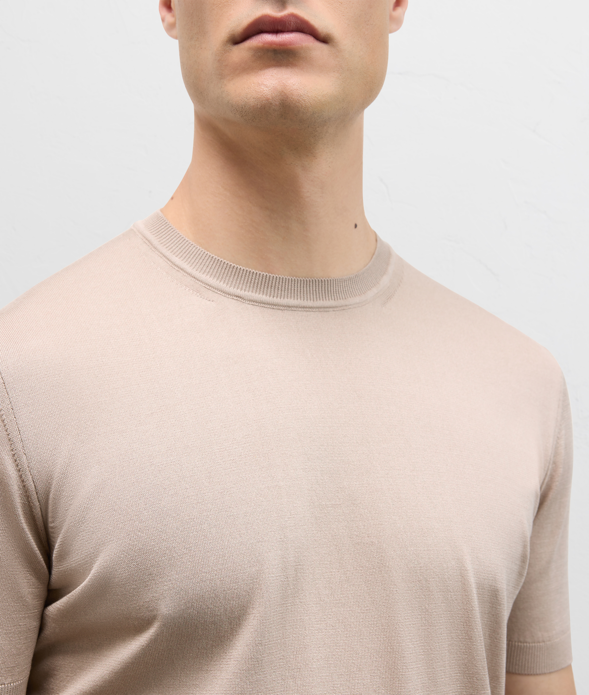 Crewneck Sweater In Silk And Cotton Jersey Light Brown | Pal Zileri