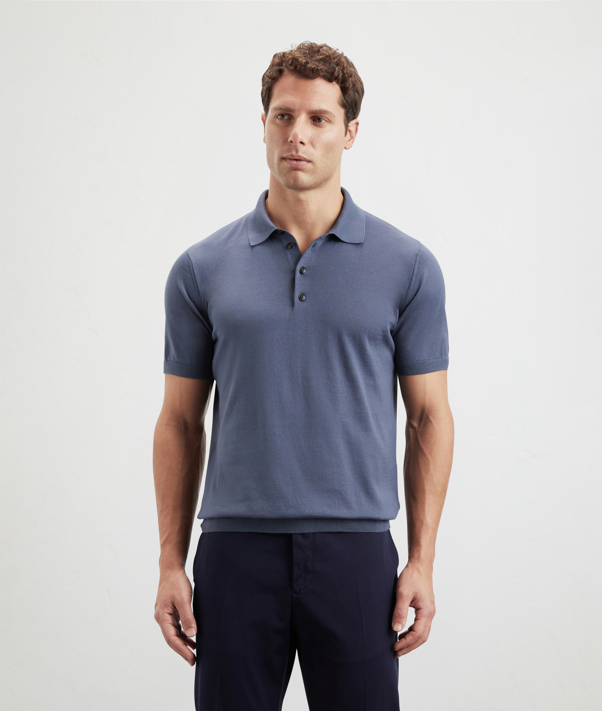 Knit Polo In Pure Cotton With 3-Button Closure Light Blue | Pal Zileri