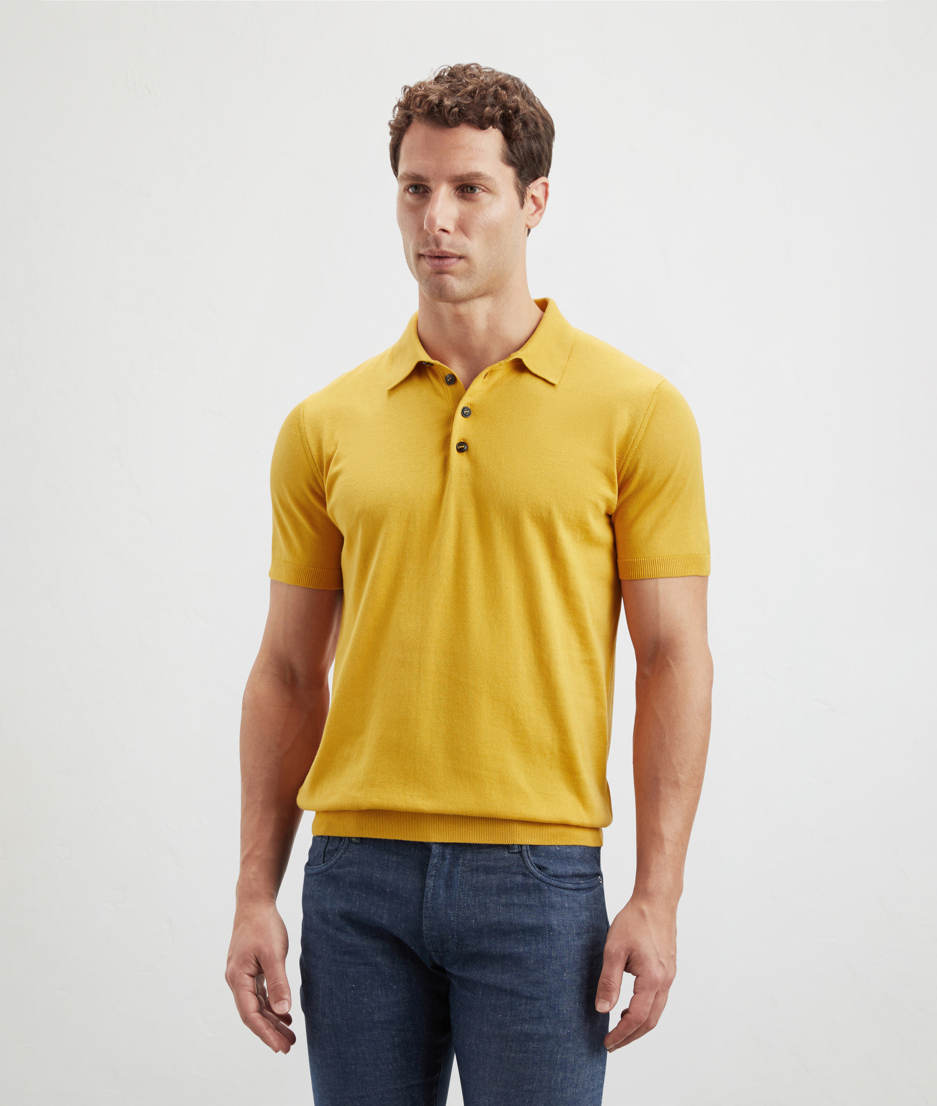 Knit Polo In Pure Cotton With 3-Button Closure Mustard | Pal Zileri