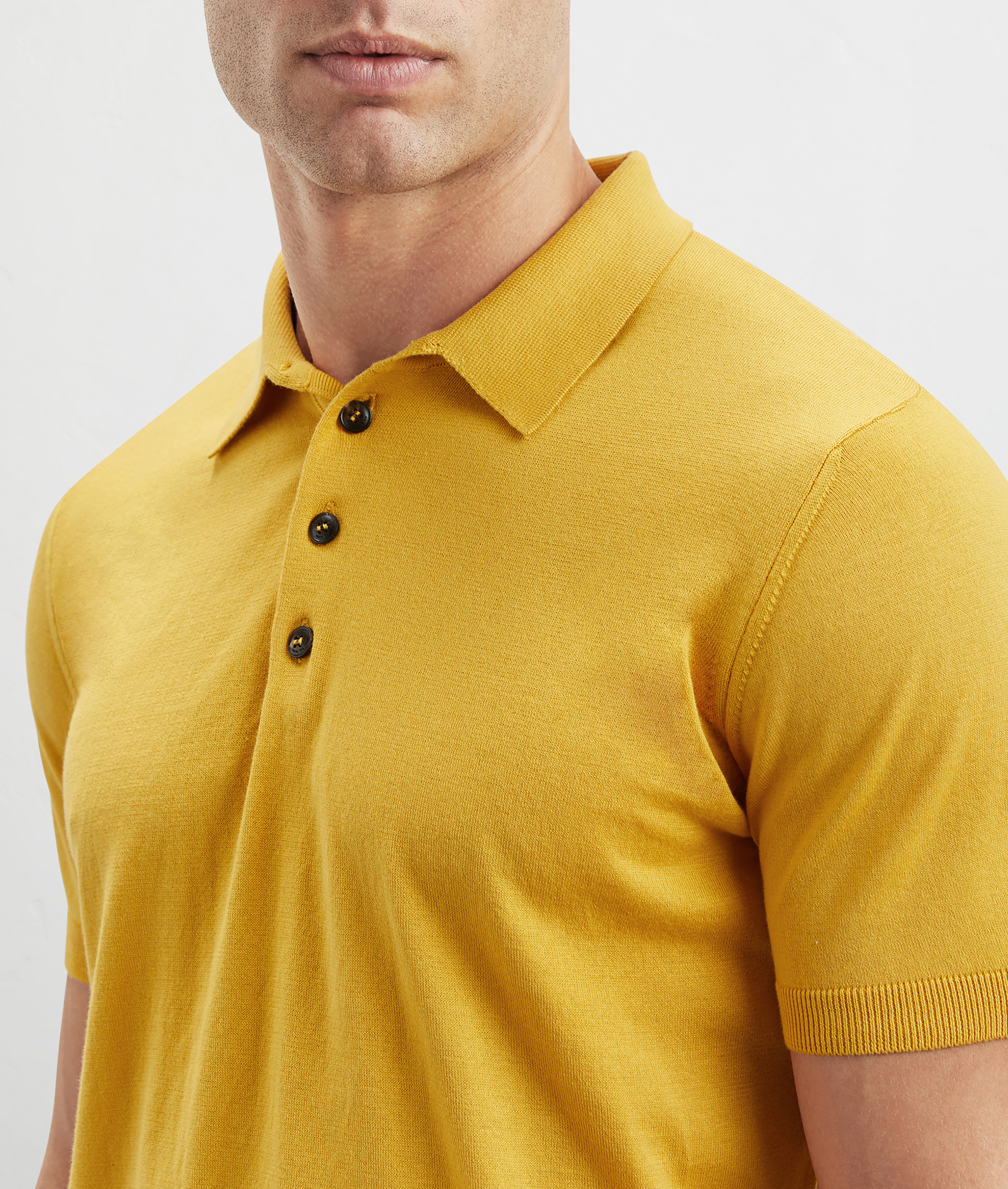 Knit Polo In Pure Cotton With 3-Button Closure Mustard | Pal Zileri