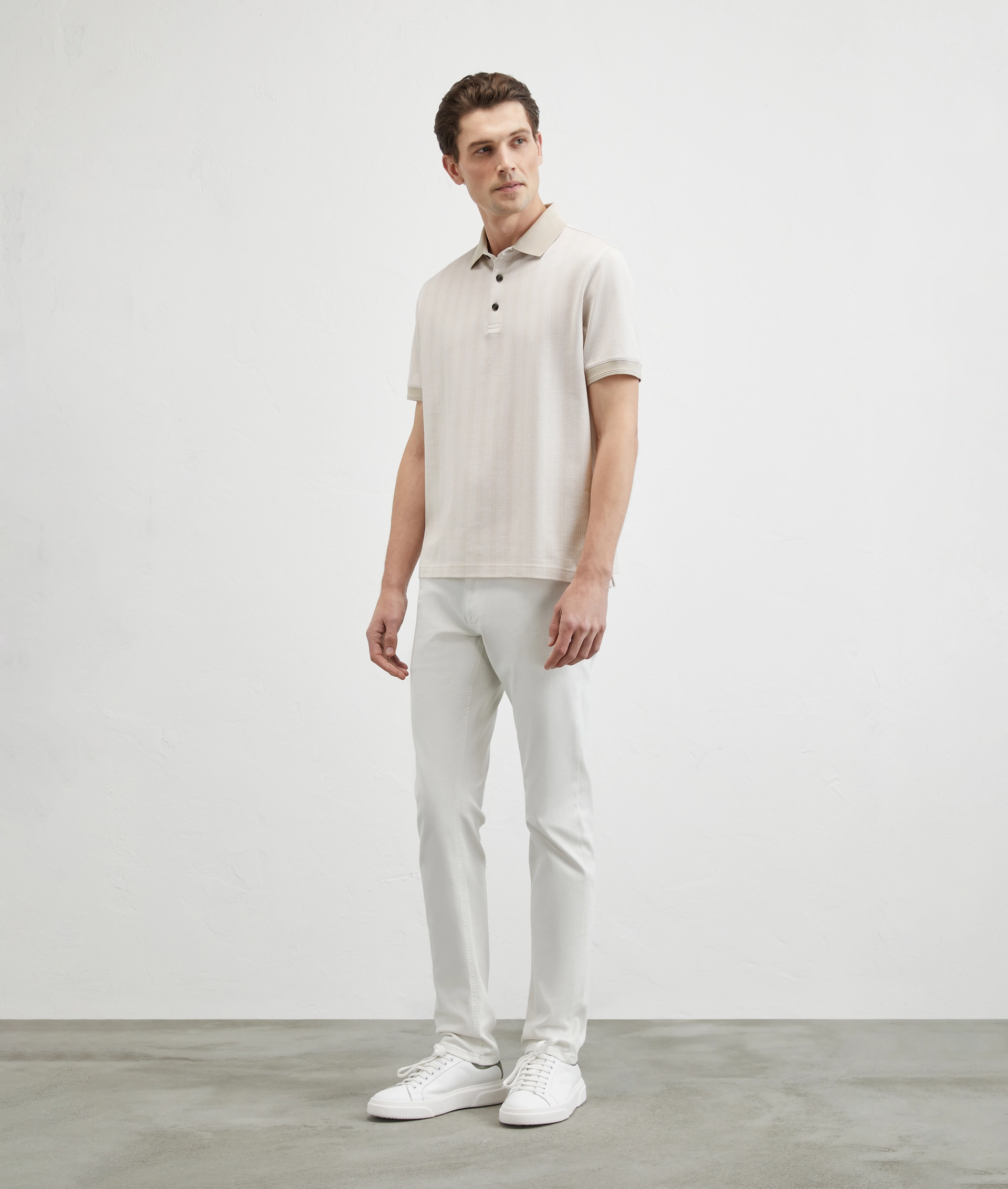 Jersey Polo In Jacquard Cotton Natural | Pal Zileri