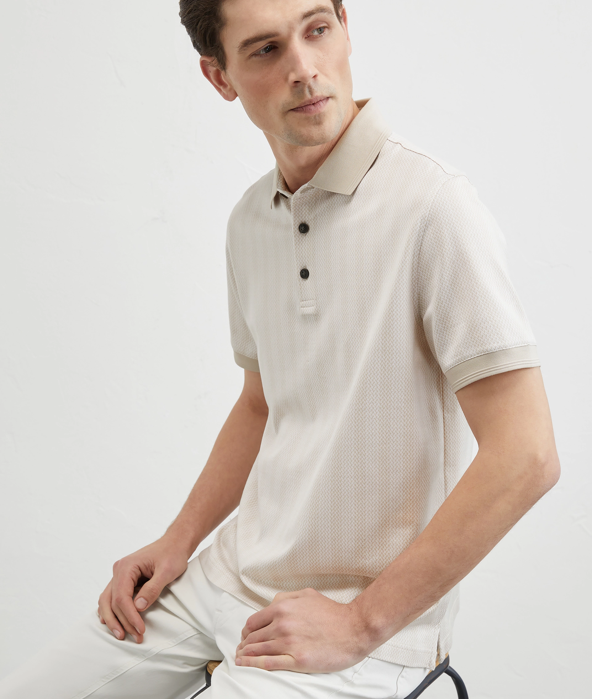 Jersey Polo In Jacquard Cotton Natural | Pal Zileri