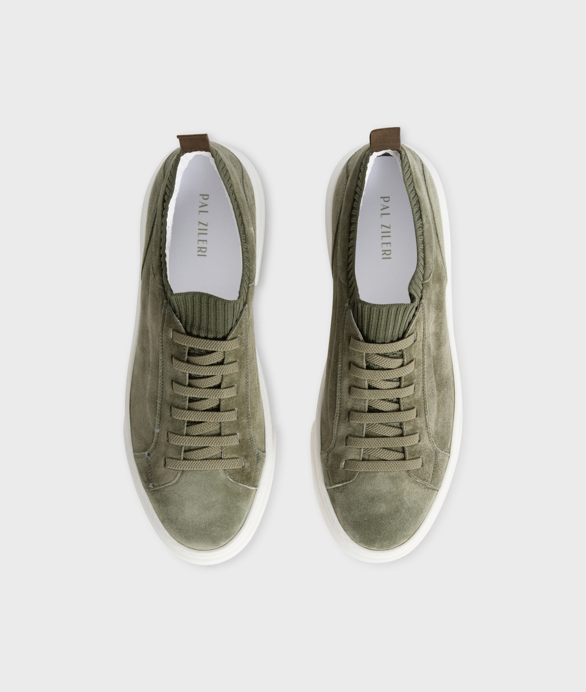 Sneakers In Calfskin Leather With Suede Details Green | Pal Zileri