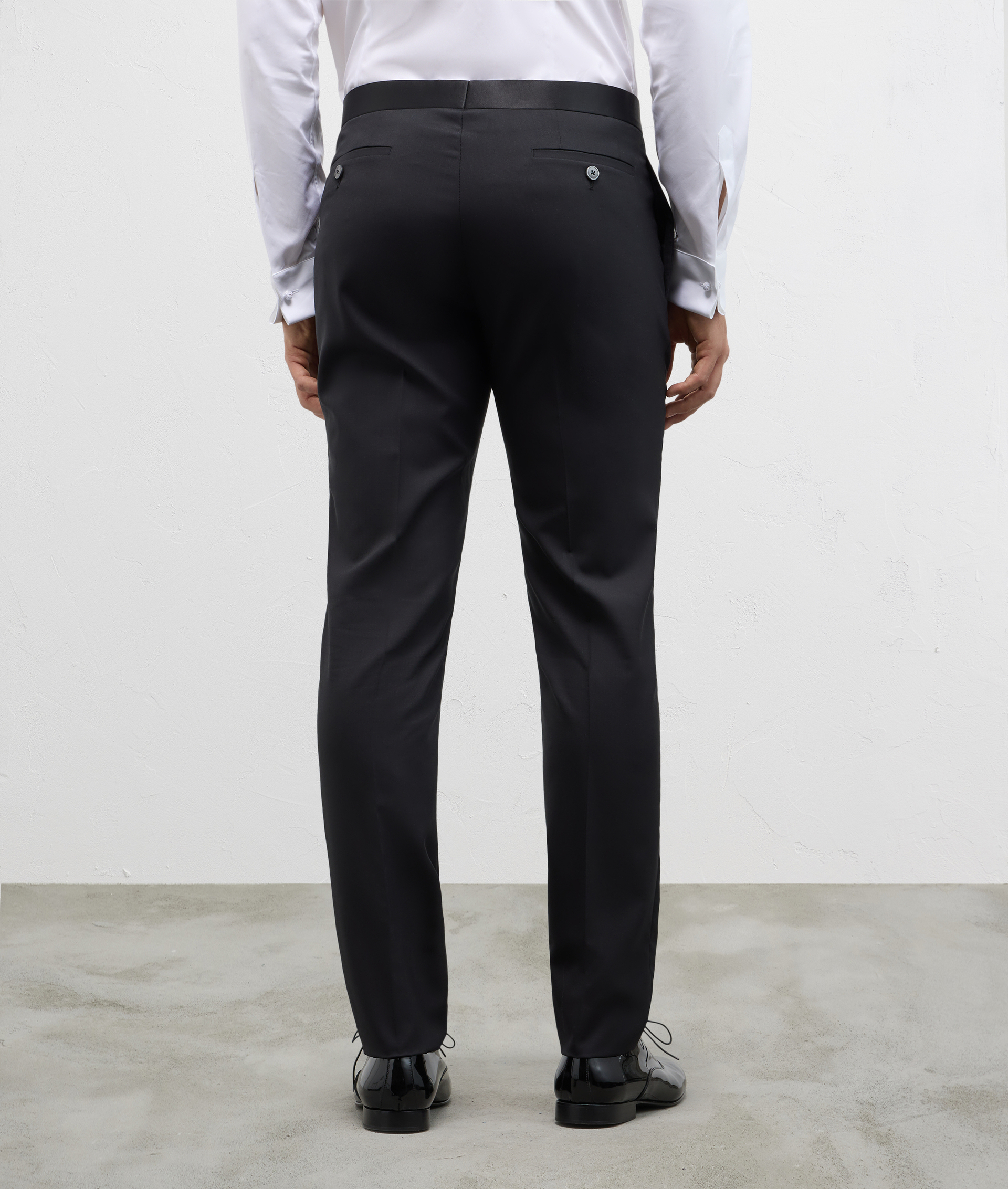 Cerimonia Pants In Wool With Side Band In Satin Black | Pal Zileri