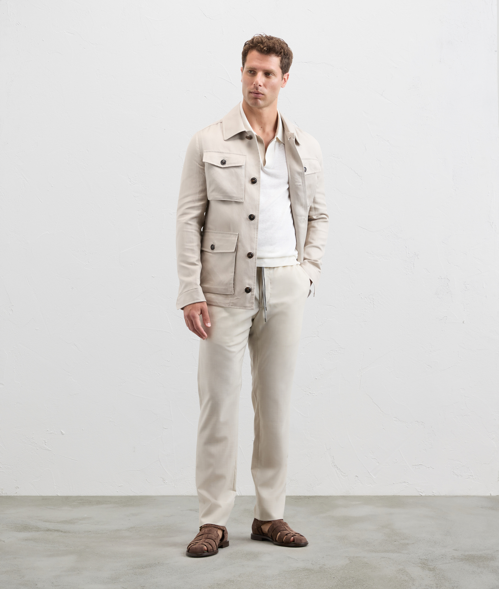 Pantaloni Drawstring In Pura Lana Effetto Tela Naturale - Pantaloni - Pal Zileri | Official Website