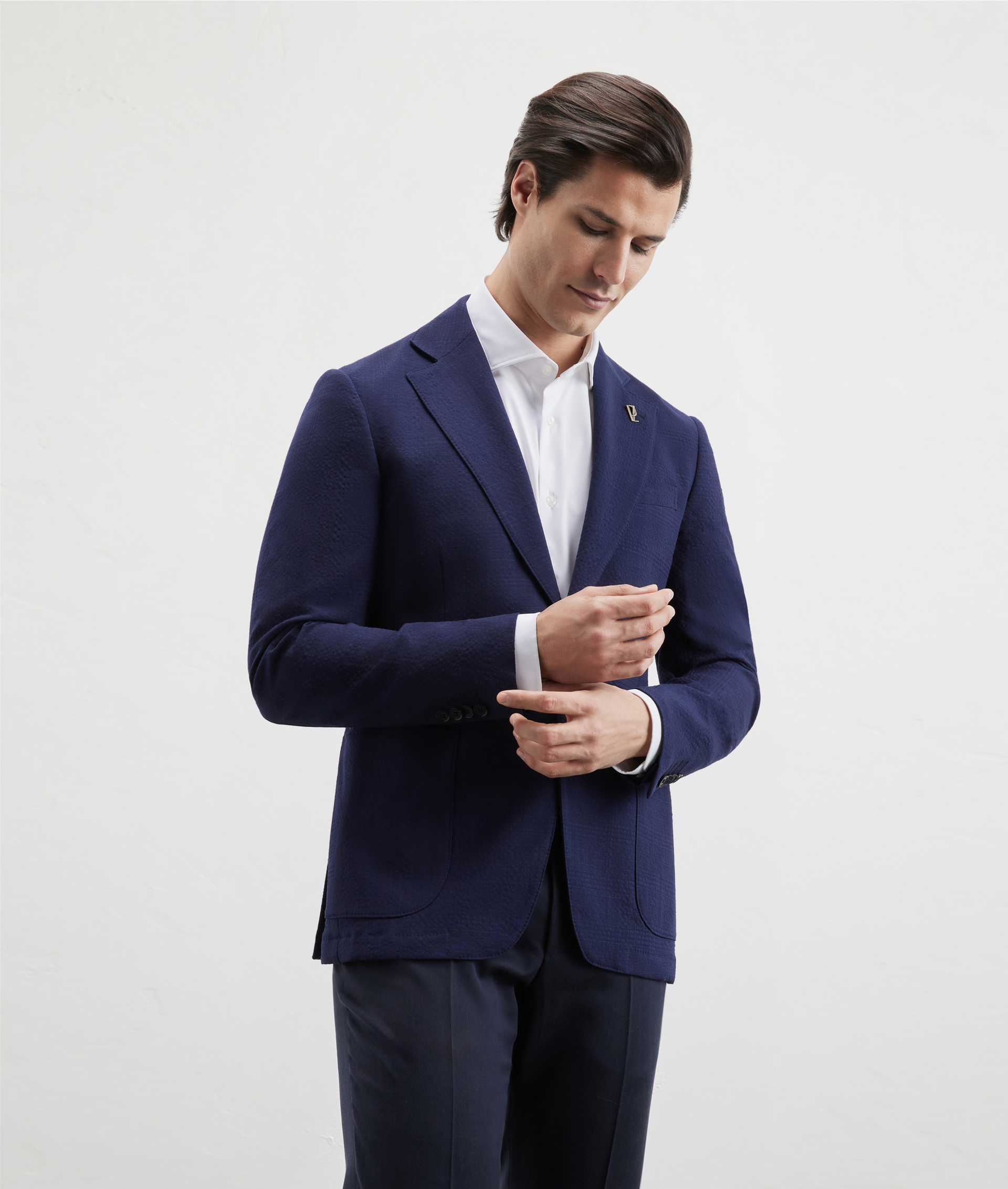 Baron Unlined Jacket In Seersucker Blue Navy | Pal Zileri