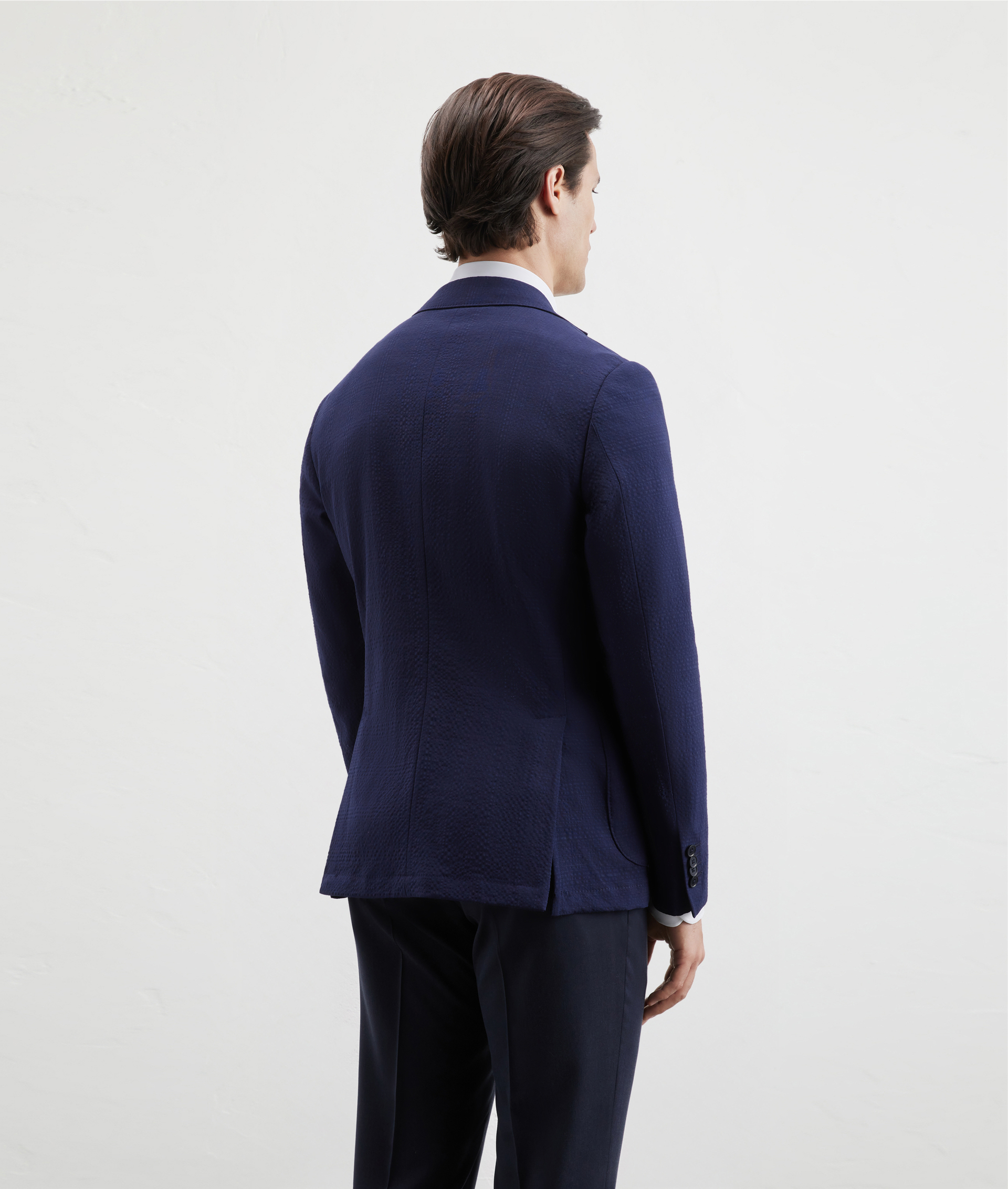 Baron Unlined Jacket In Seersucker Blue Navy | Pal Zileri