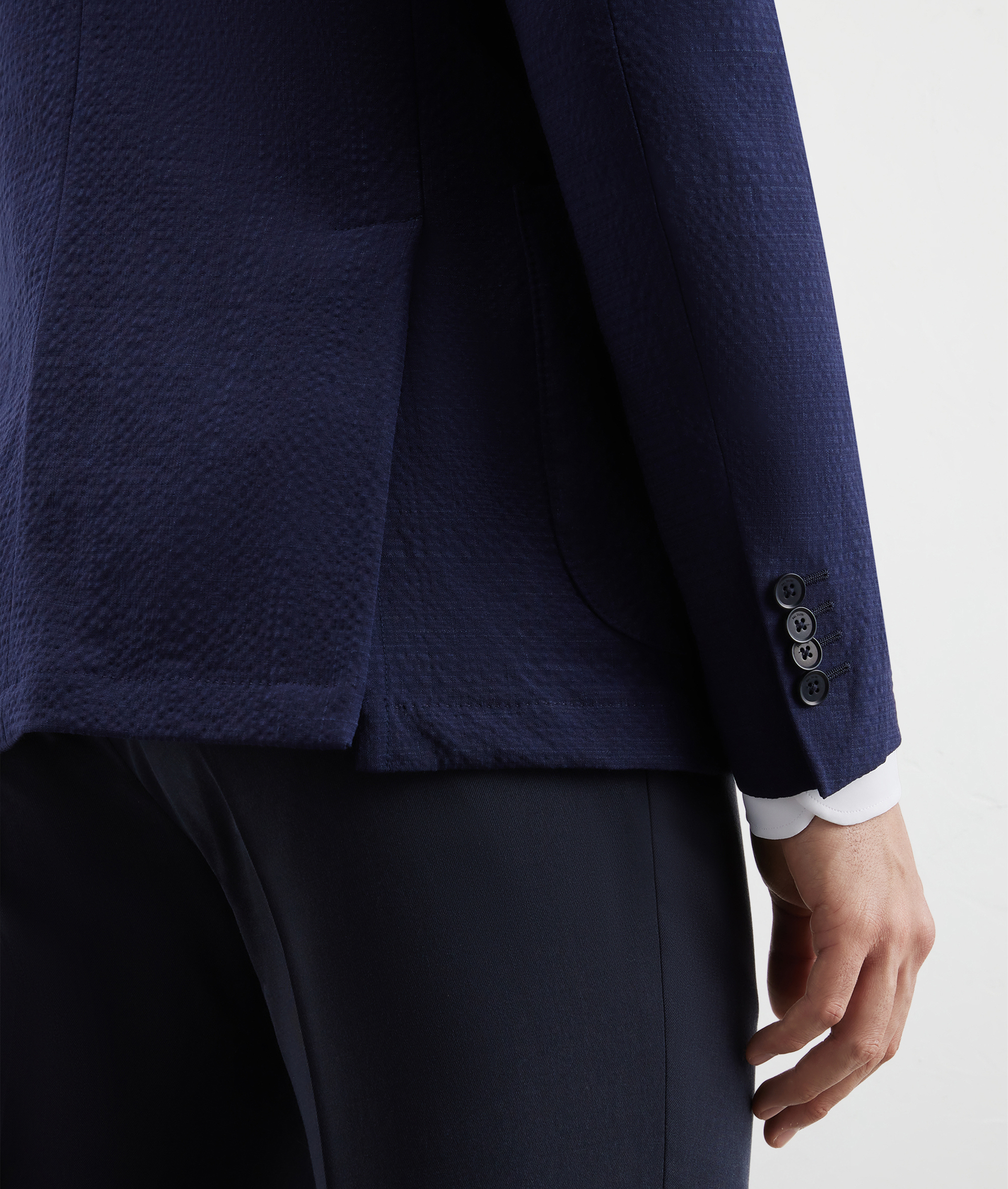 Baron Unlined Jacket In Seersucker Blue Navy | Pal Zileri