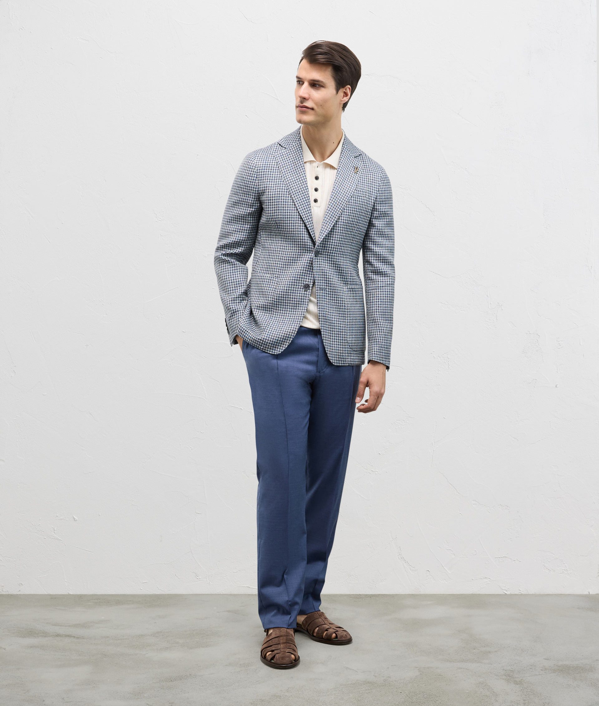 Baron Unlined Jacket In Wool And Linen Blue | Pal Zileri
