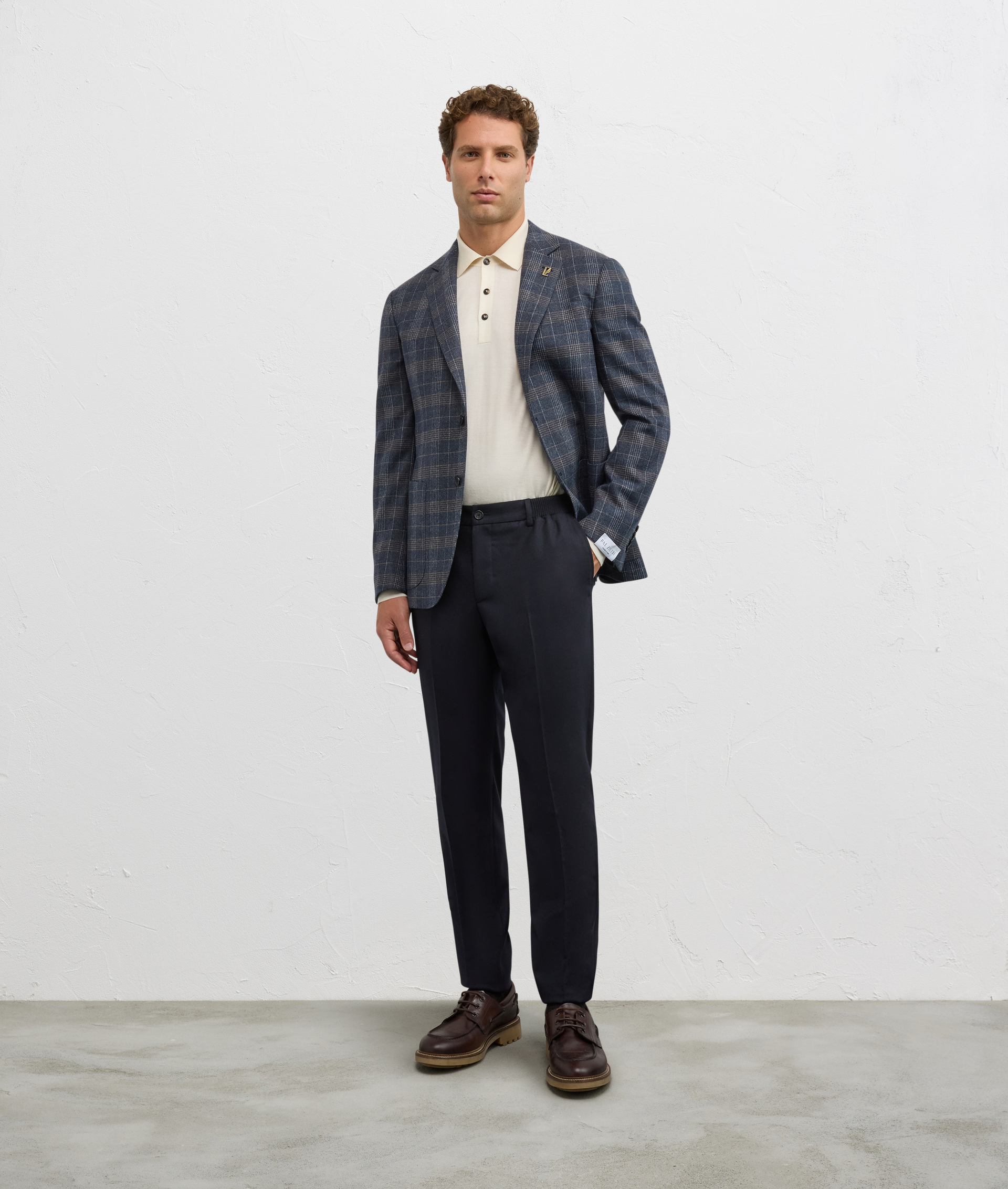 men flat front regular fit trousers with side elastic navy blue - Trousers - Pal Zileri | Official Website