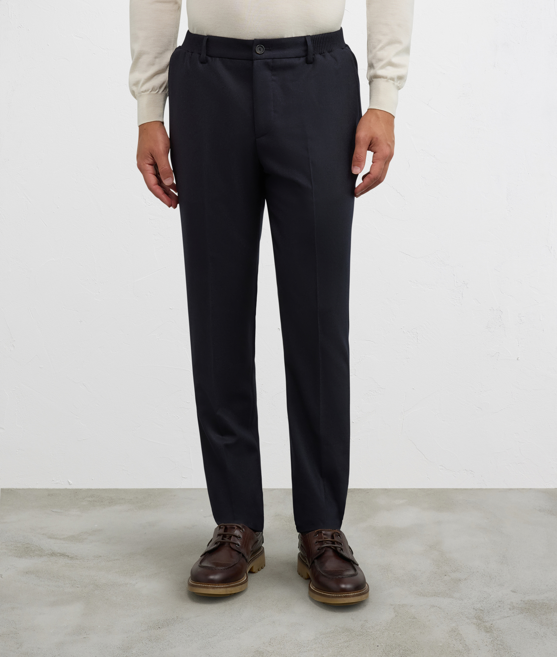 men flat front regular fit trousers with side elastic navy blue - Pal Zileri | Official Website