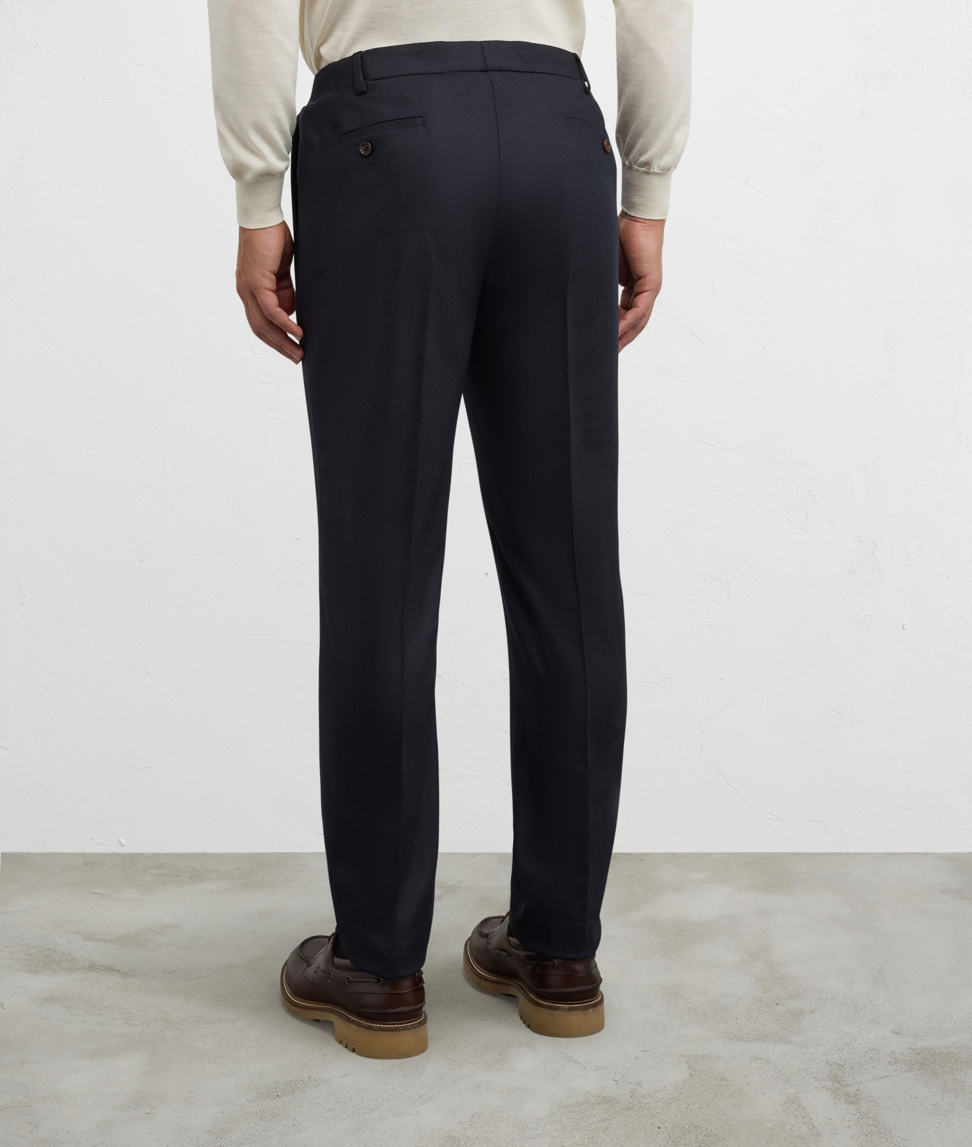 men flat front regular fit trousers with side elastic navy blue - Pal Zileri | Official Website