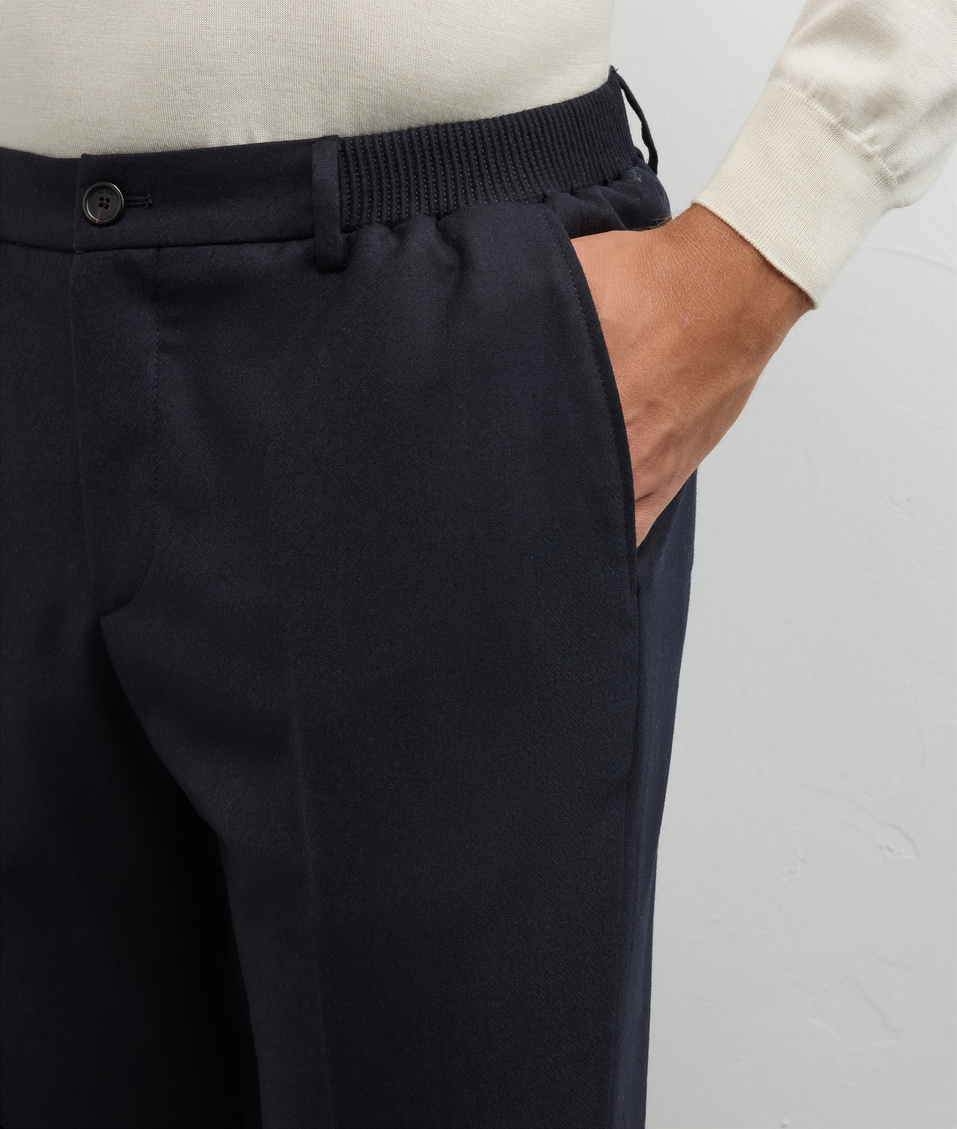 men flat front regular fit trousers with side elastic navy blue - Pal Zileri | Official Website