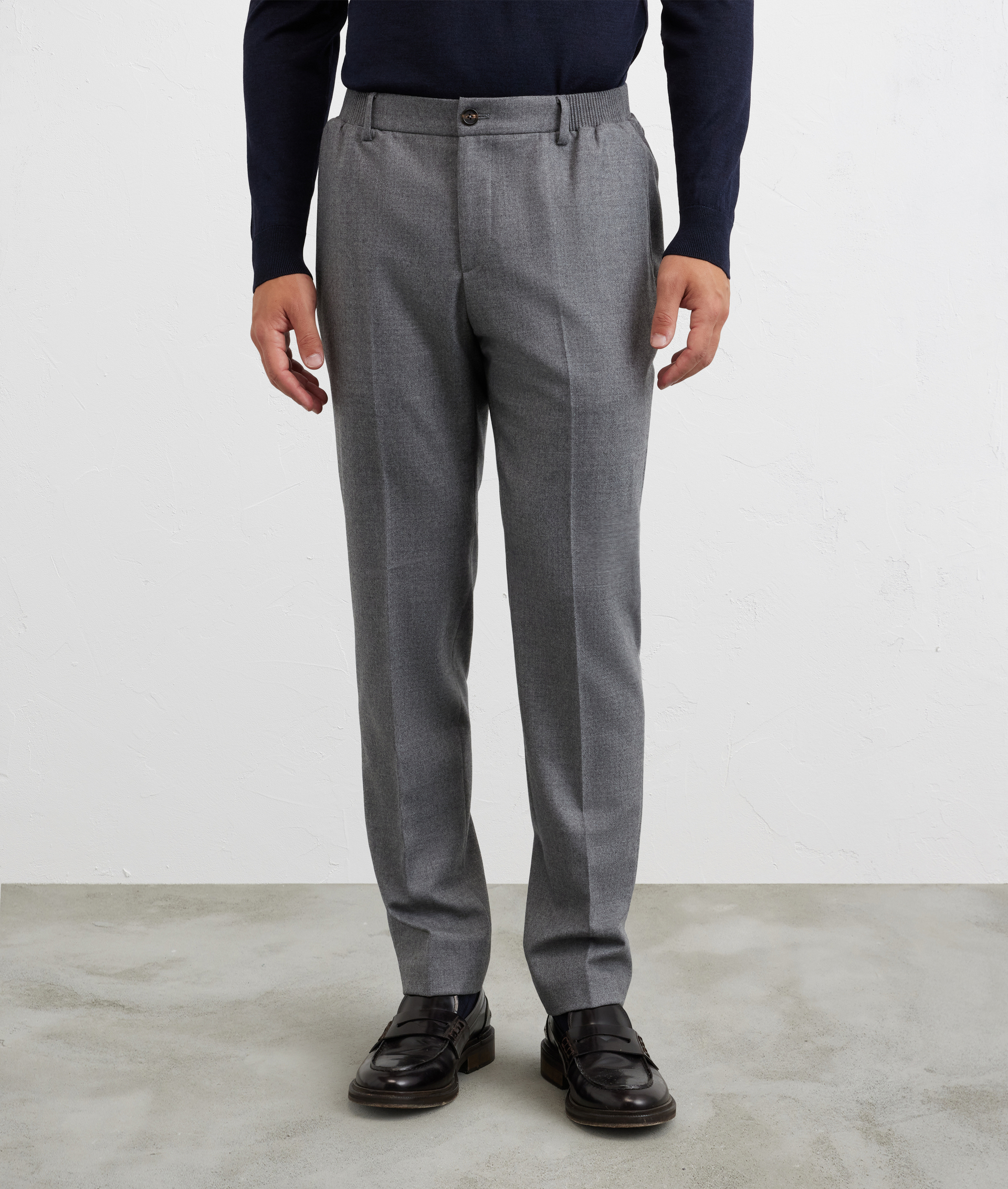 pantaloni da uomo flat front regular fit con elastico laterale grigio medio - Pal Zileri | Official Website