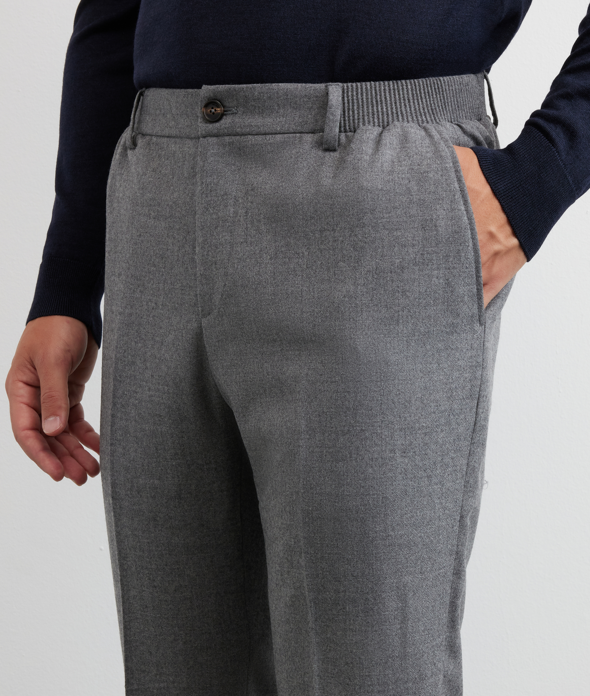 pantaloni da uomo flat front regular fit con elastico laterale grigio medio - Pal Zileri | Official Website