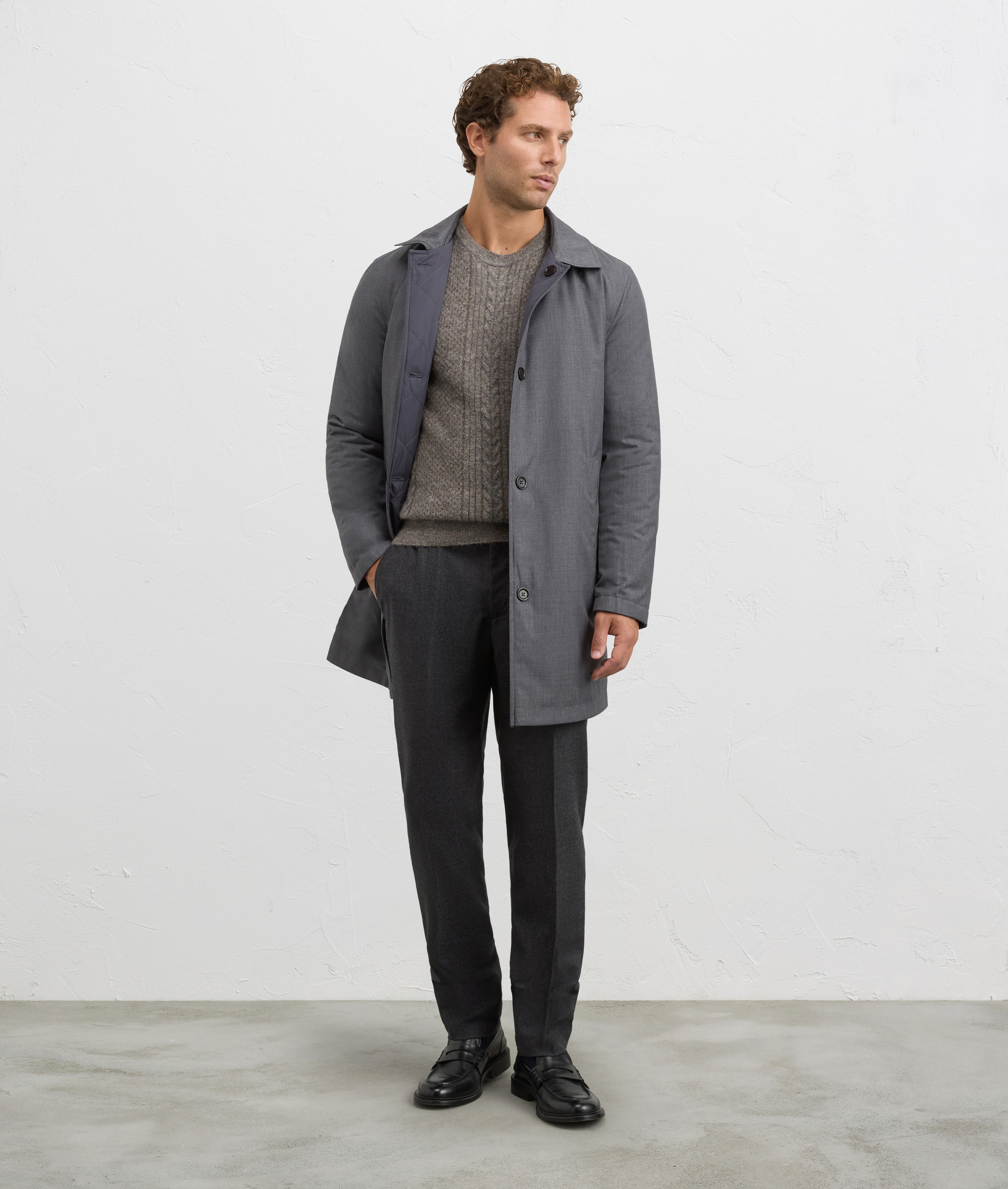 men flat front regular fit trousers with side elastic dark grey | Pal Zileri