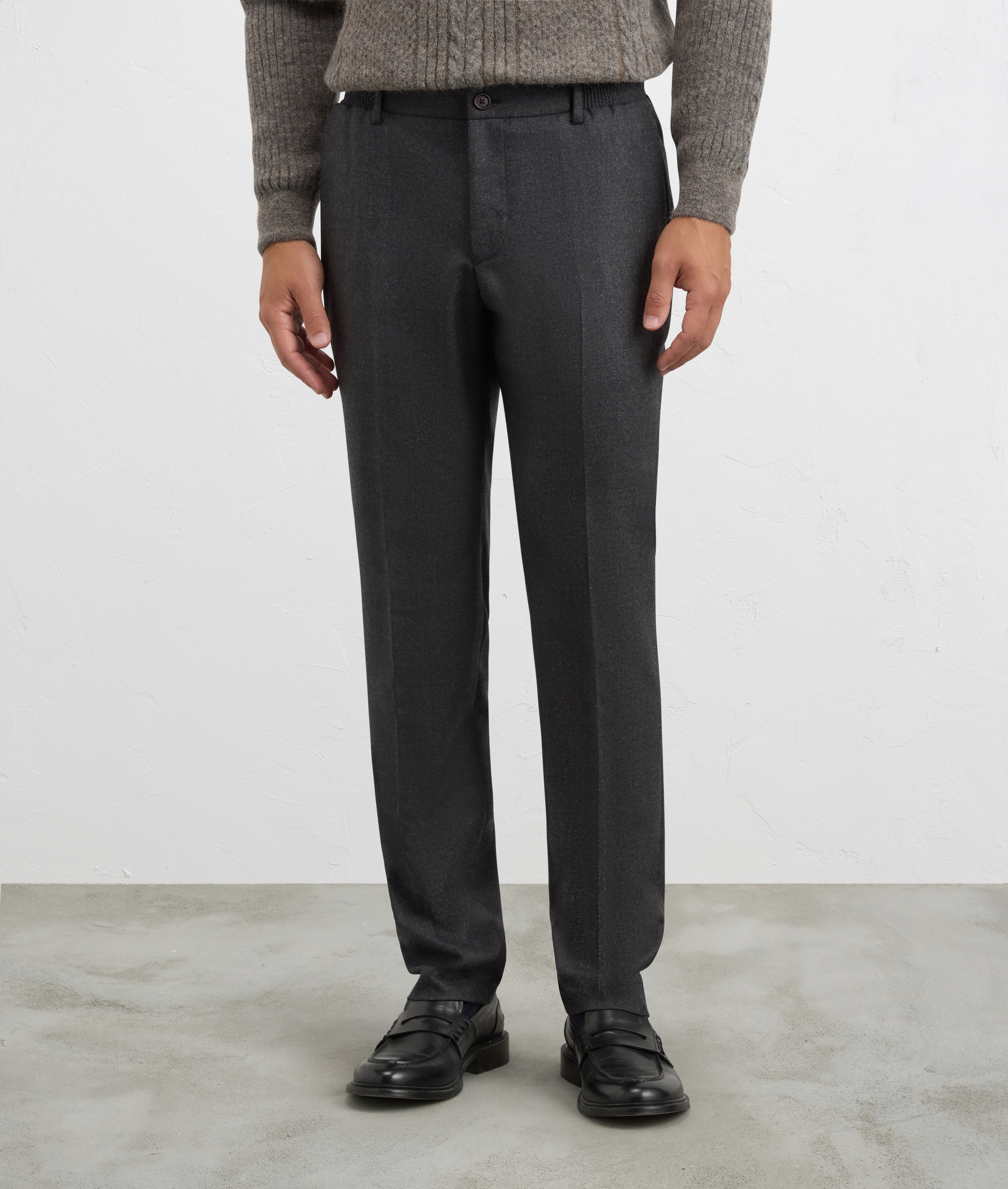 pantaloni da uomo flat front regular fit con elastico laterale grigio scuro | Pal Zileri