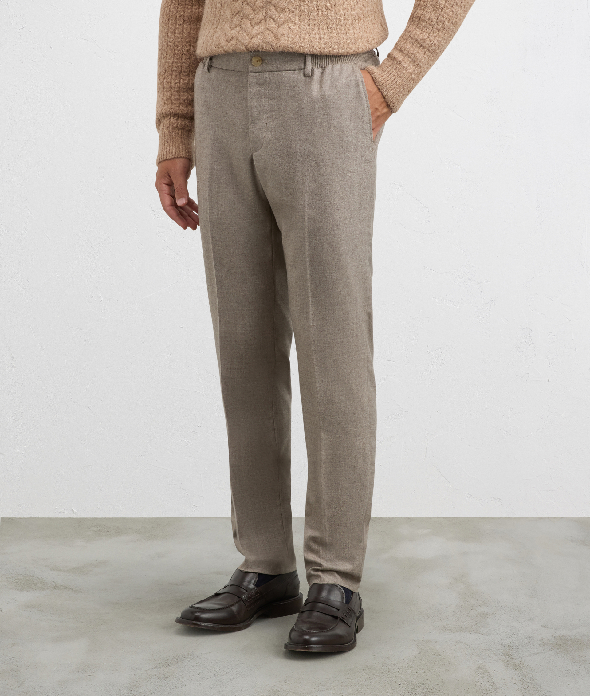 pantaloni da uomo flat front regular fit con elastico laterale marrone scuro | Pal Zileri
