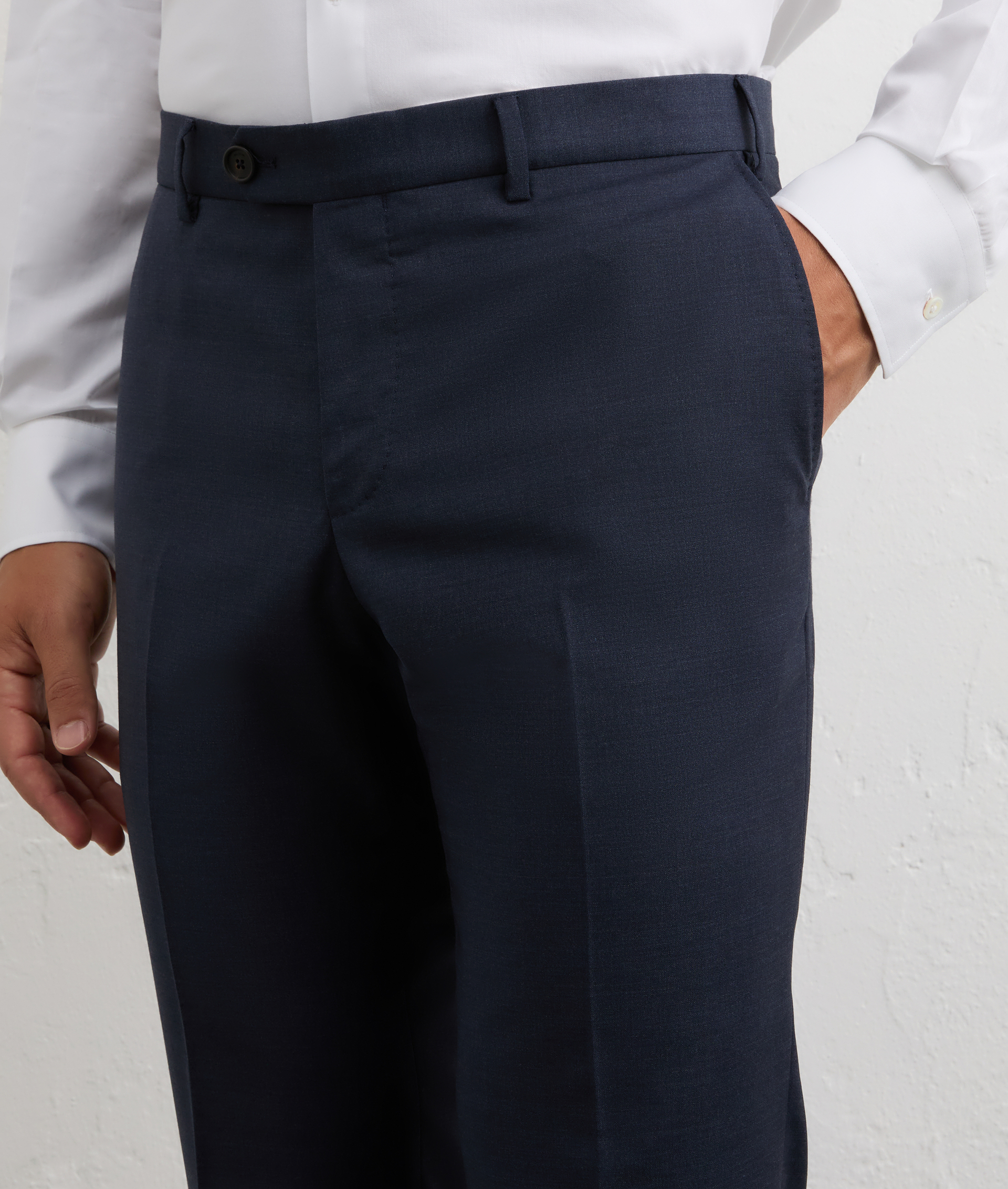 unlined front wool stretch trousers in blue | Pal Zileri