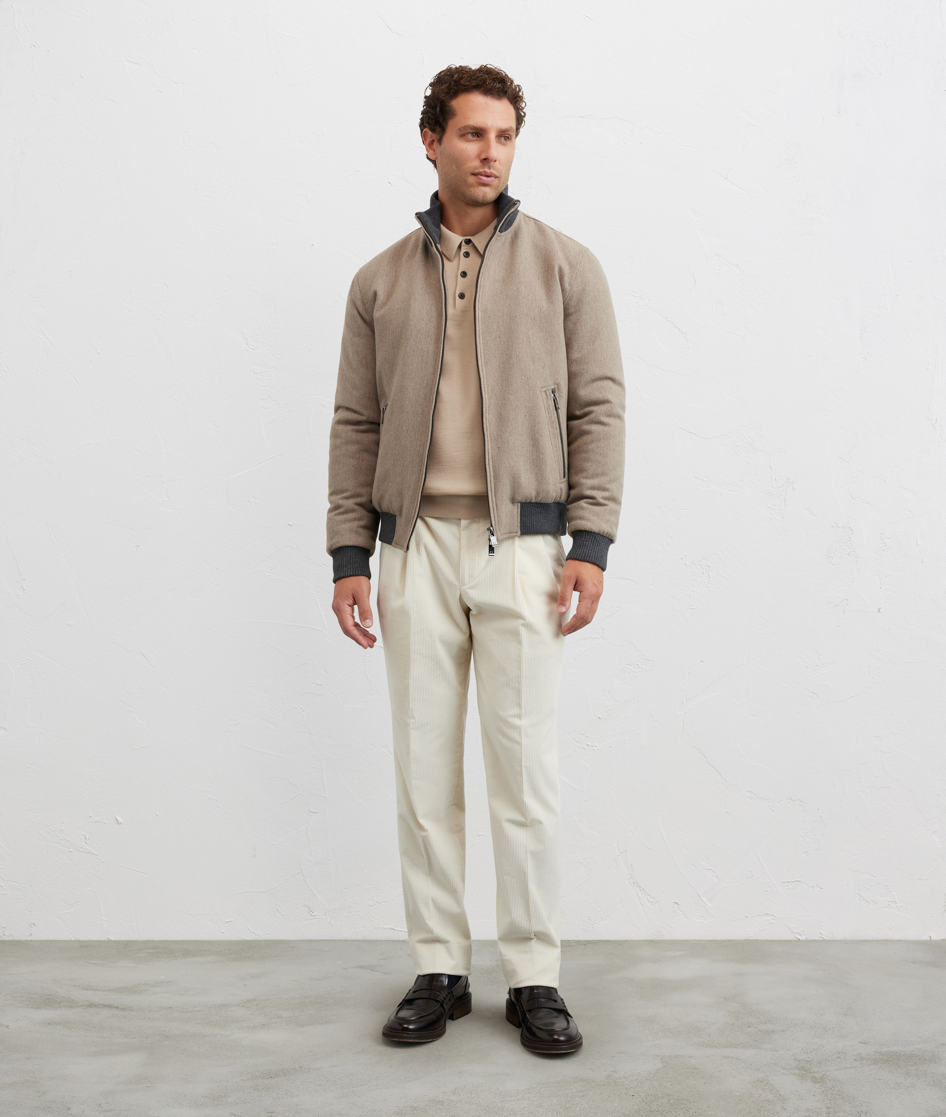 men natural trousers with double pleats in cotton and elastane - Trousers - Pal Zileri | Official Website