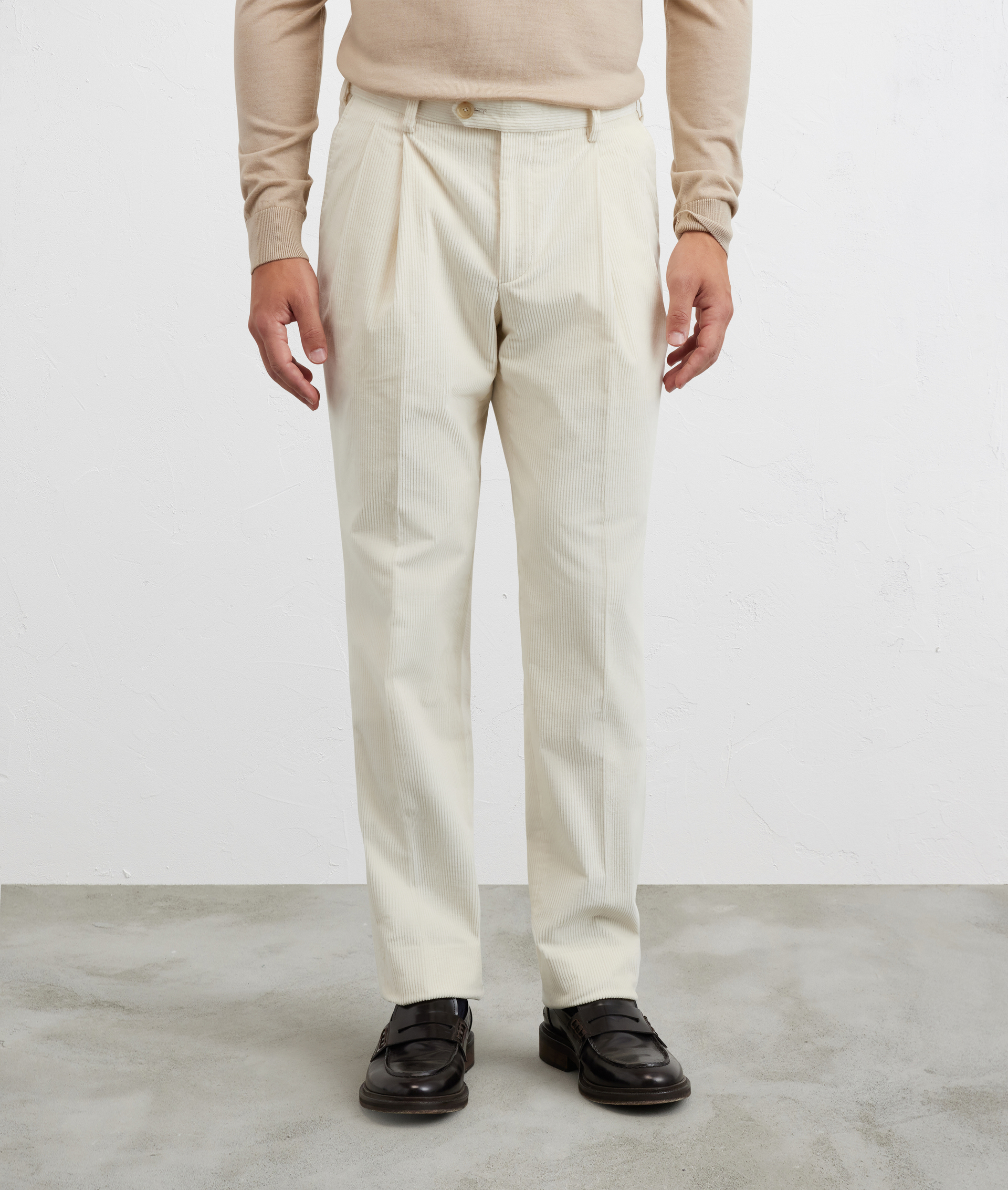 men natural trousers with double pleats in cotton and elastane - Pal Zileri | Official Website