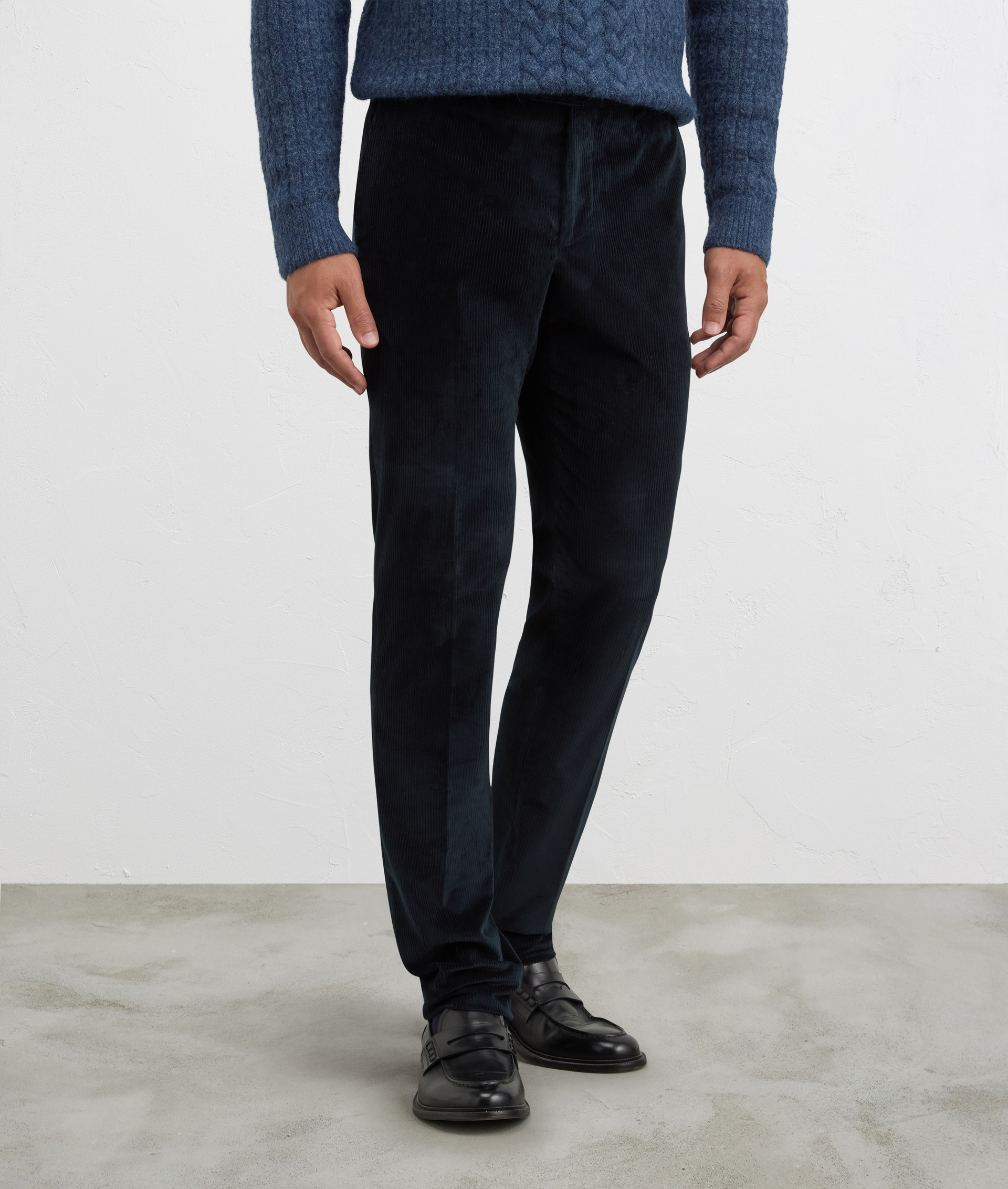 pantaloni senza pieghe con tasche doppiofiletto posteriori blu navy | Pal Zileri
