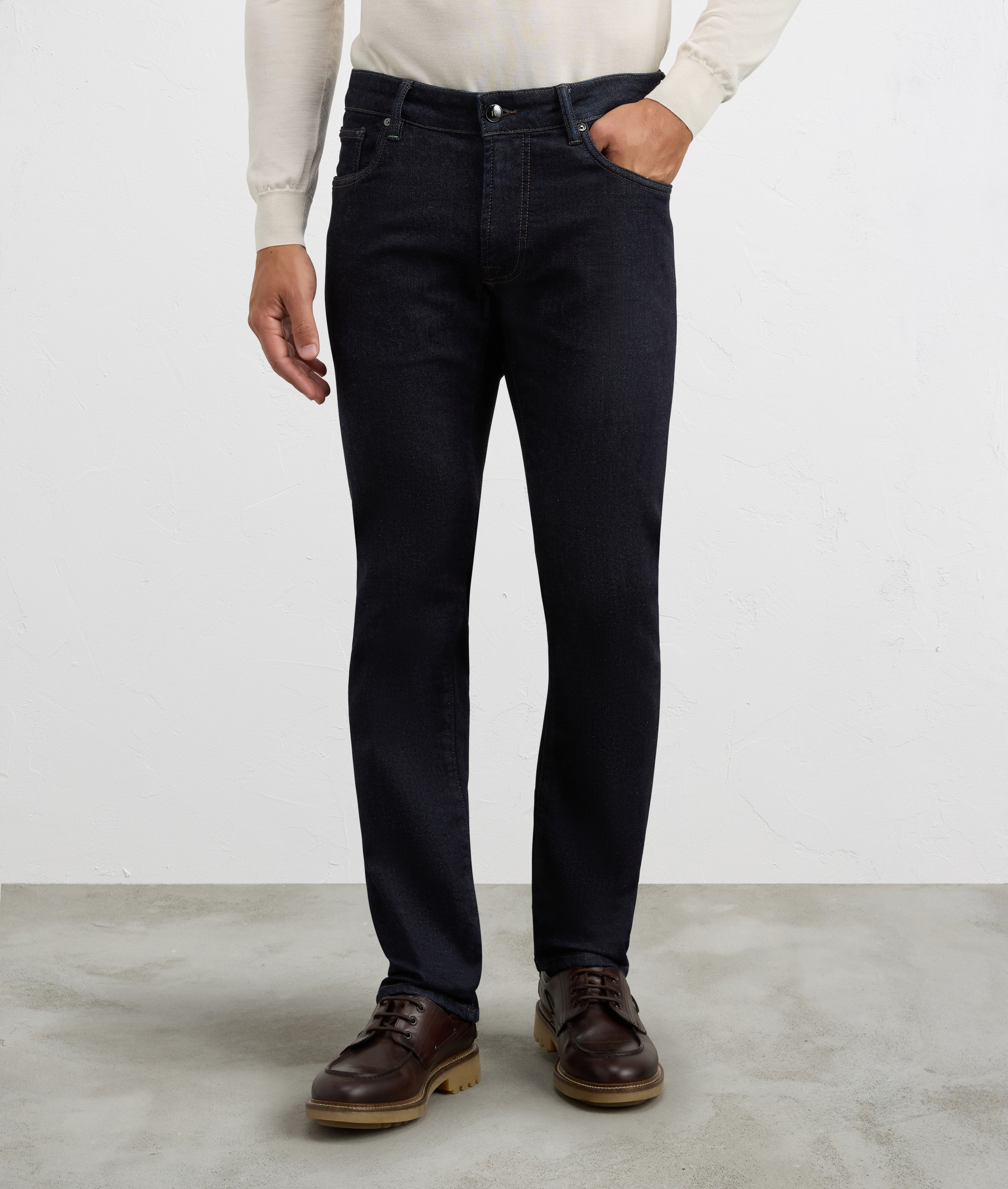 five pocket regular fit navy blue denim trousers | Pal Zileri