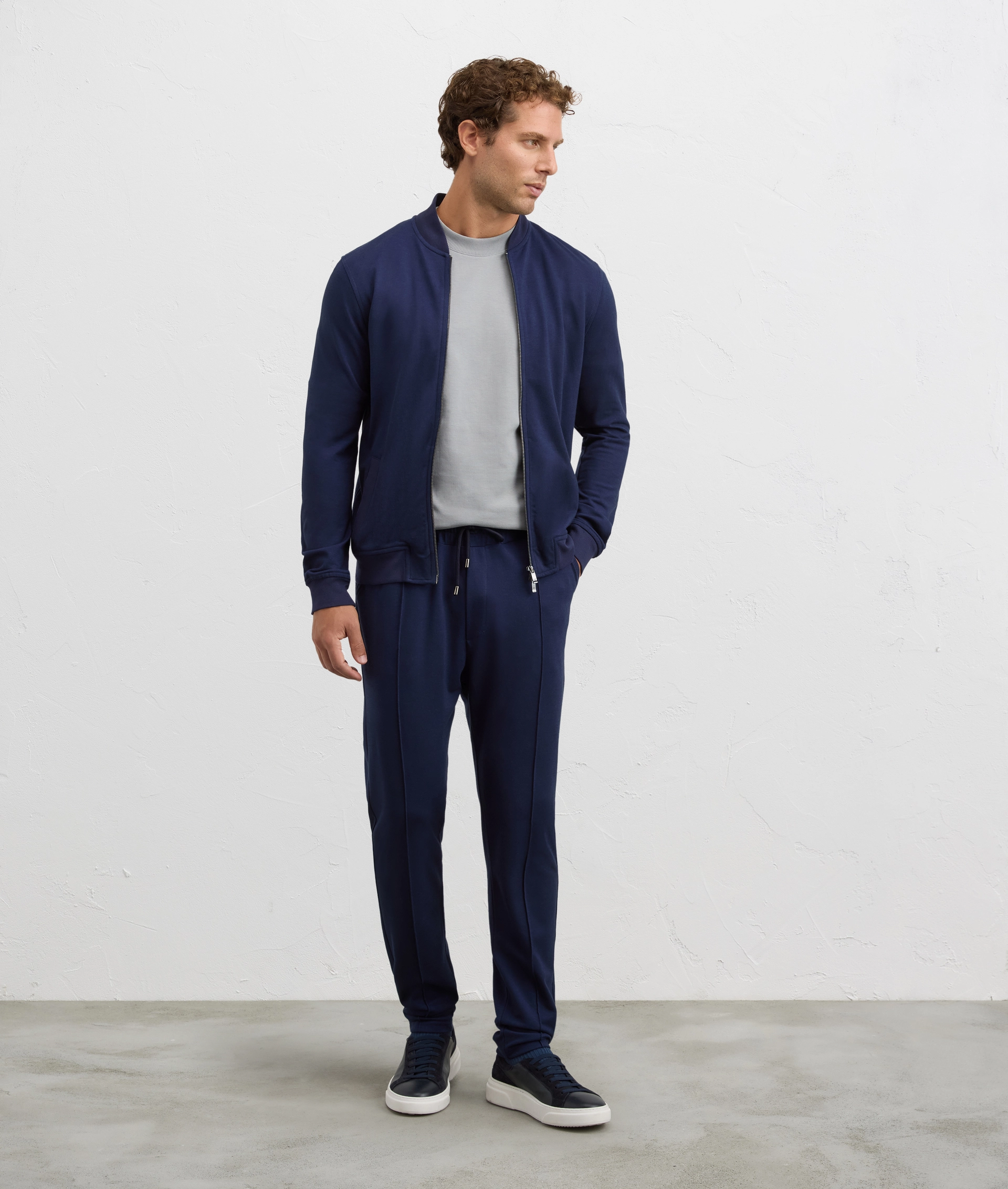 pantaloni da uomo regular fit in felpa piquet con cucitura centrale blu navy | Pal Zileri